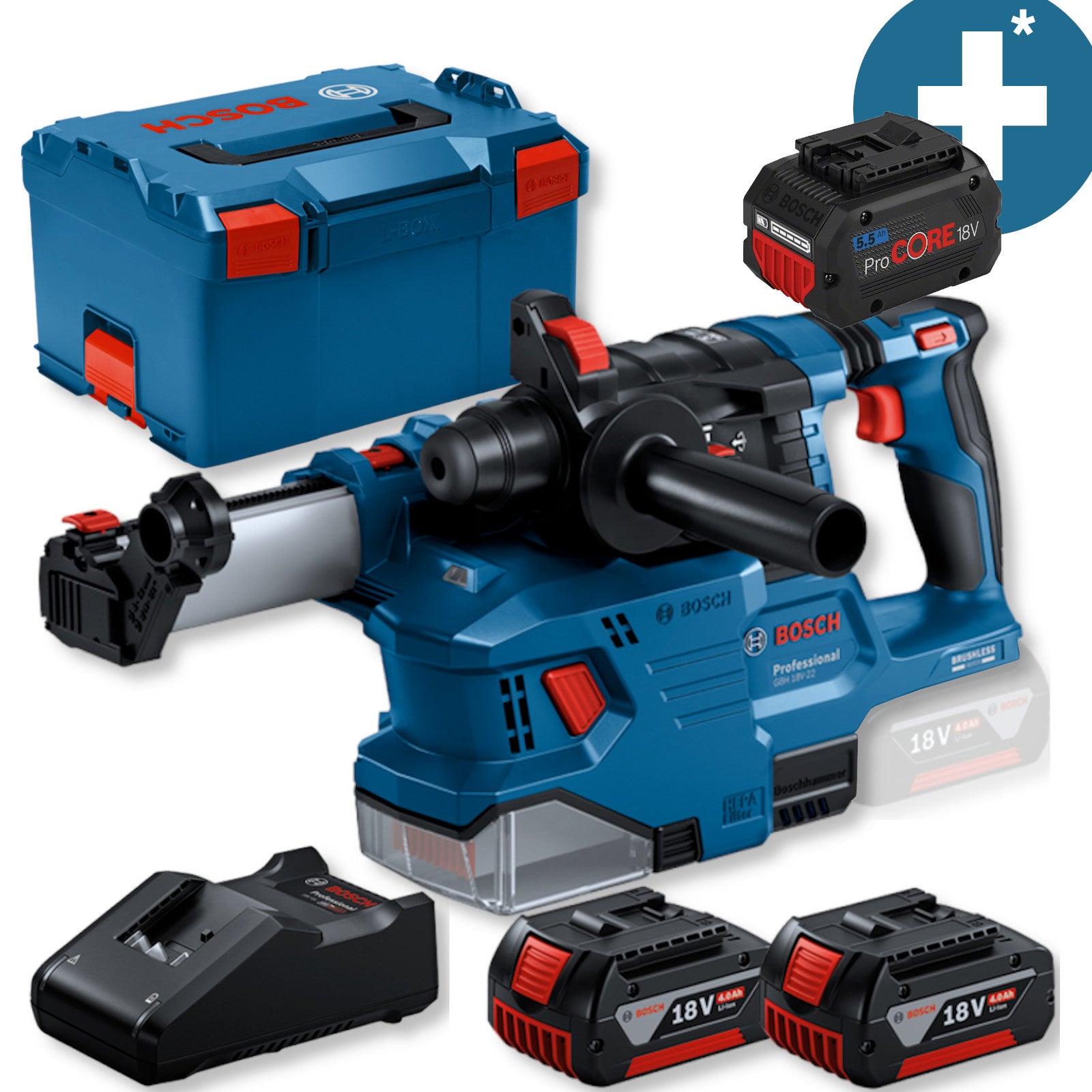 Bosch Akku-Bohrhammer 18V GBH 18V-22 + Absaugung
