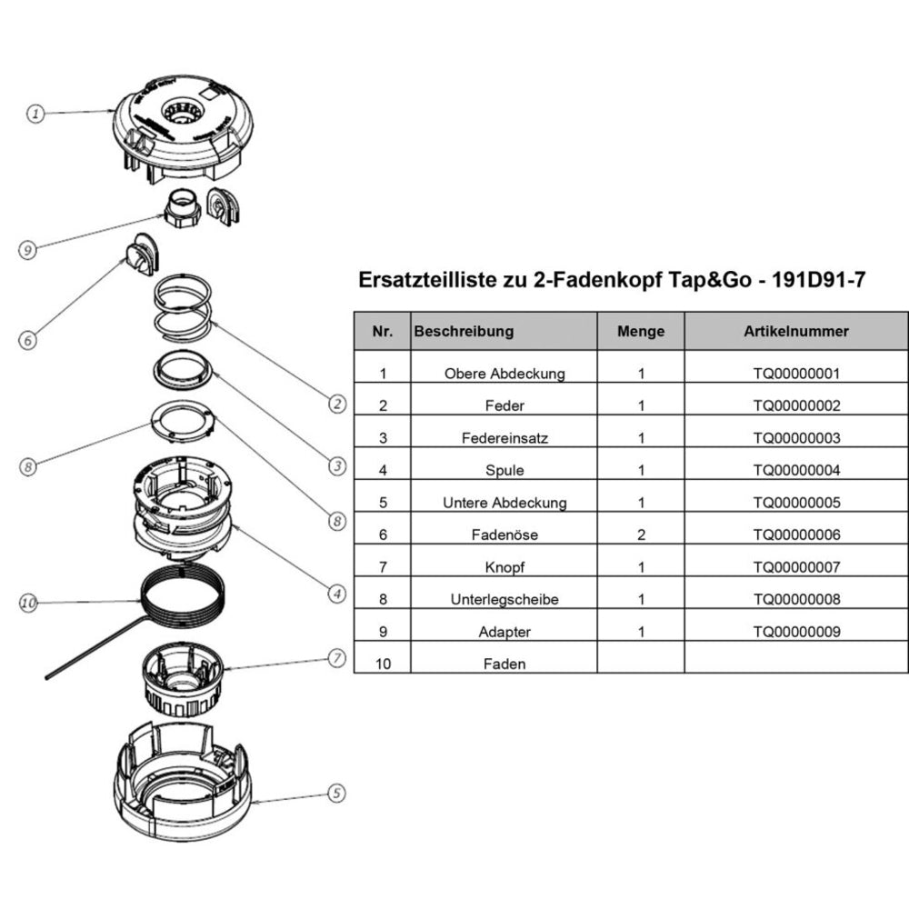 Makita 2-line head Tap&amp;Go M8x1.25LH 2mm 191D91-7 for DUR187 DUR188