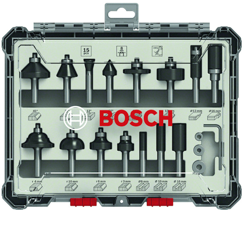 Bosch Fräser-Set 15-teilig 8mm Schaft 2607017472