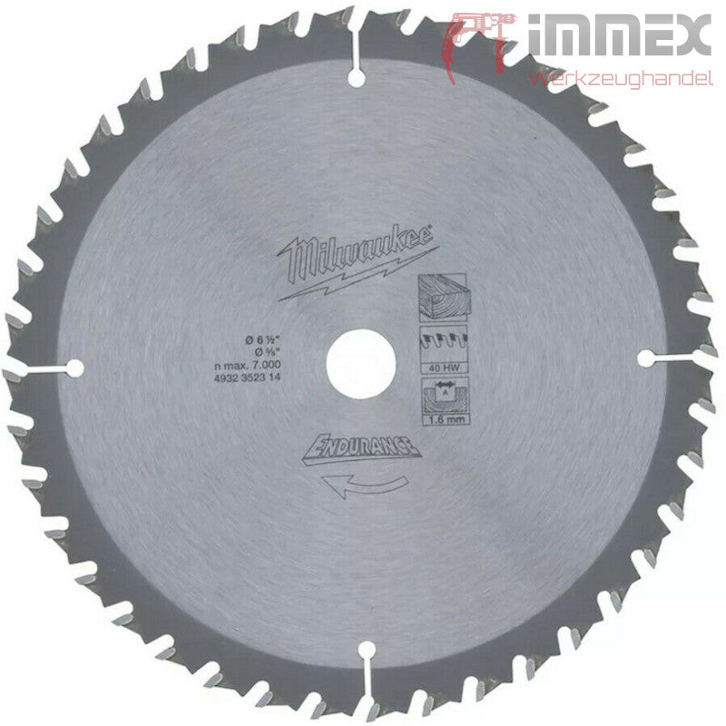 Milwaukee Kreissägeblatt Holz 165x15,87x40Z