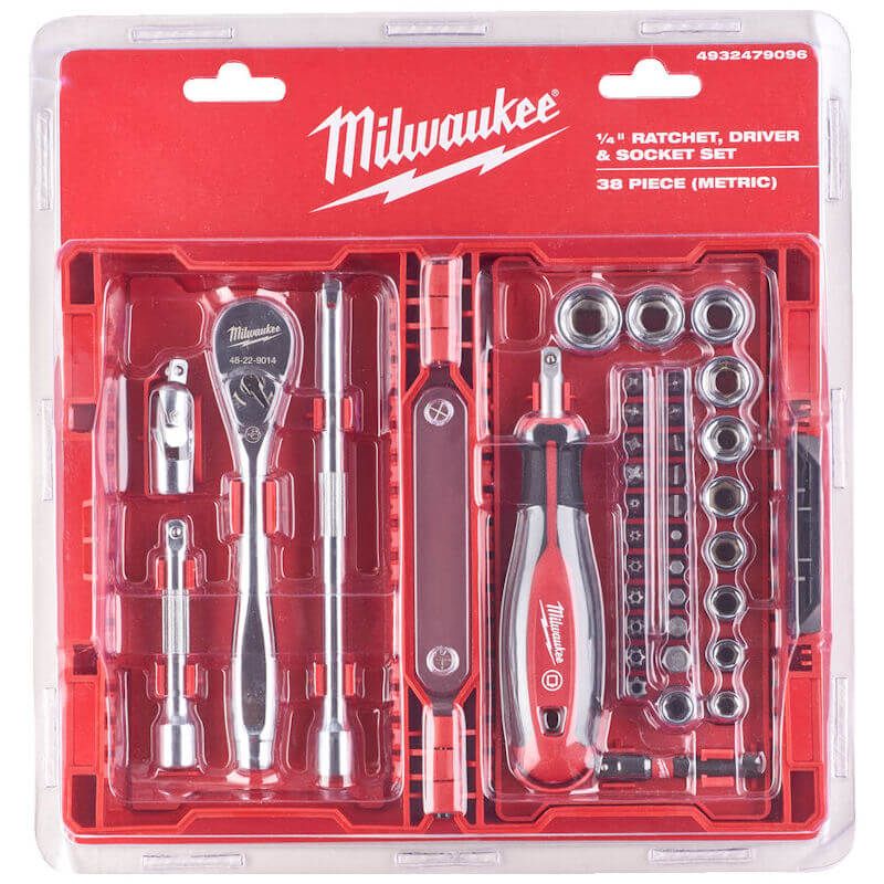 Milwaukee Ratchet Socket Wrench Set, 38-piece.