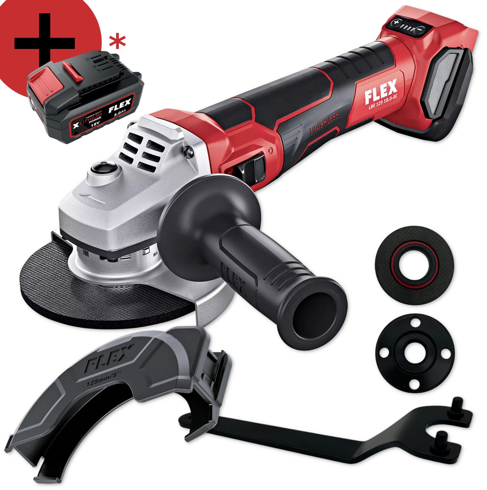 FLEX Akku-Winkelschleifer mit Drehzahlregulierung 18V LBE 125 18.0-EC C 499285