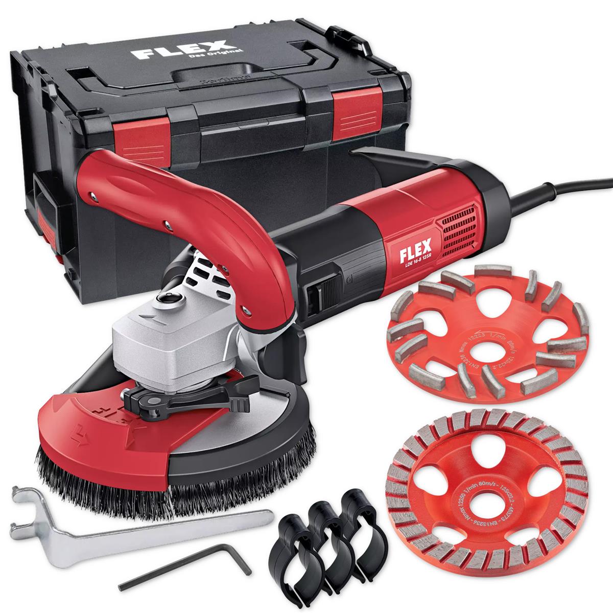 FLEX renovation grinder 125mm LDE 16-8 125 R, Kit E-Jet 2x grinding discs 504998