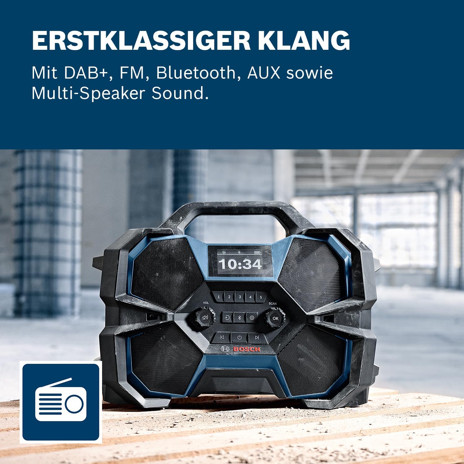 Bosch Akku-Baustellenradio Jobsite Radio DAB+ Bluetooth 18V GPB 18VH-6 SRC 06014A6200