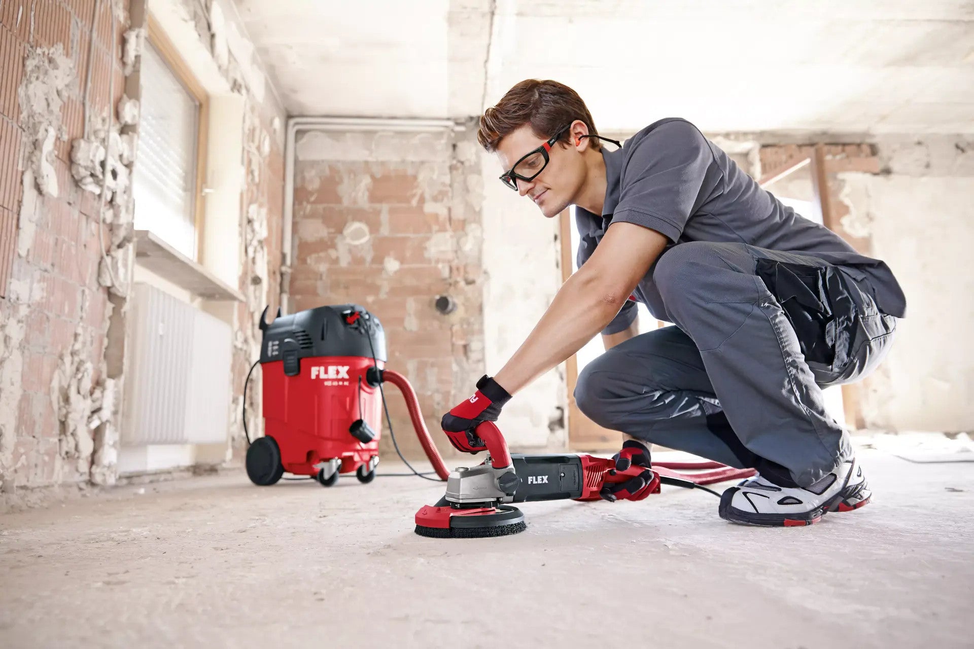 FLEX renovation grinder 150mm LD 18-7 150 R, Kit E-Jet hood 2x diamond disc