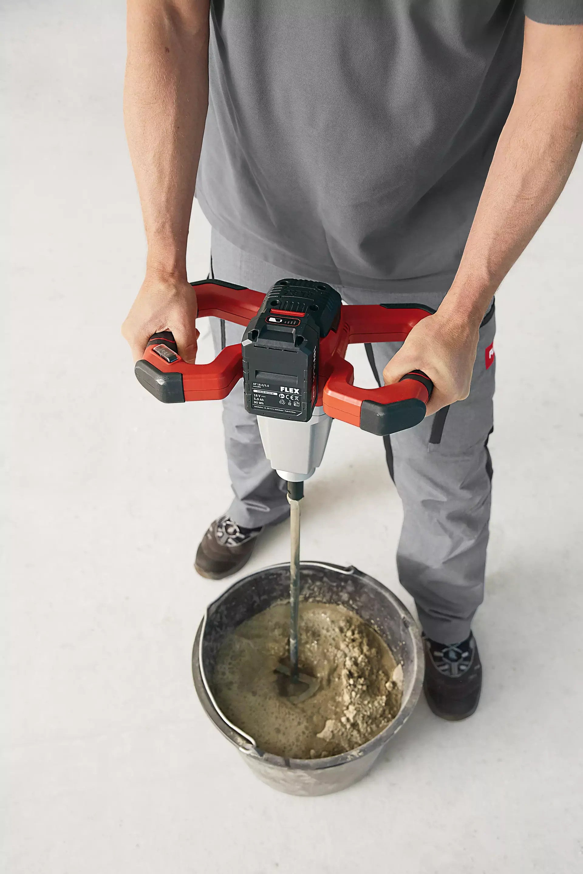 FLEX 18V Cordless Mixer, 2-Speed ​​Mixer MXE 18.0 EC + HP2 120 + Stirring Rod 495964