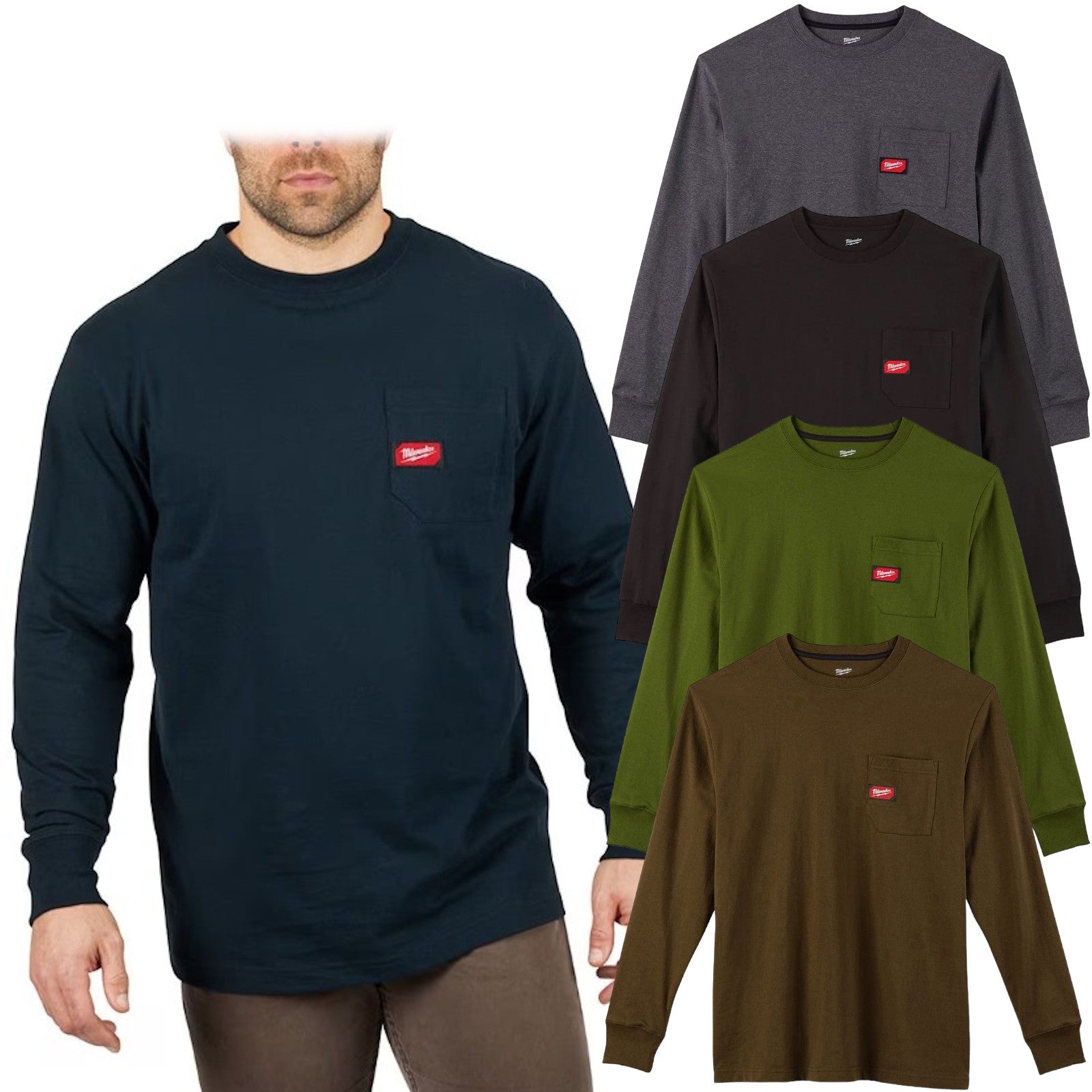 Milwaukee Arbeits-T-Shirt langarm Arbeitsshirt Blau, Braun, Grau, Grün, Schwarz