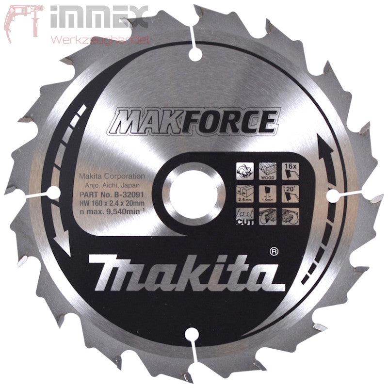 Makita Sägeblatt B-32091 160x20mm 16 Zähne geschärft Holz