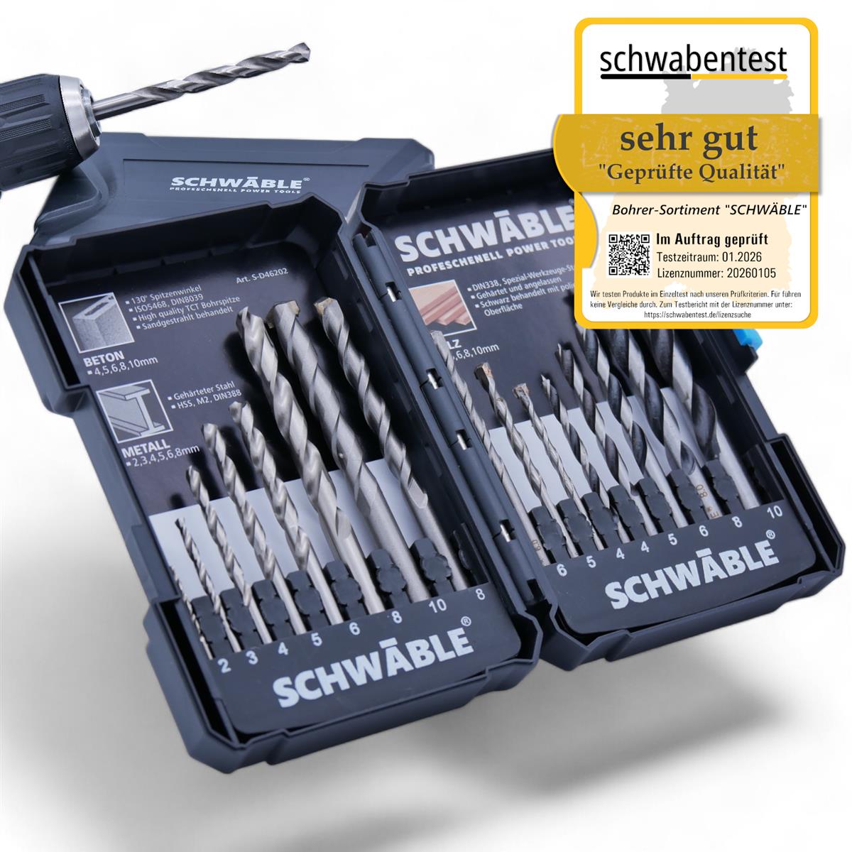 SCHWÄBLE® 16-piece drill bit set: wood drill bits, metal drill bits, HSS masonry drill bits