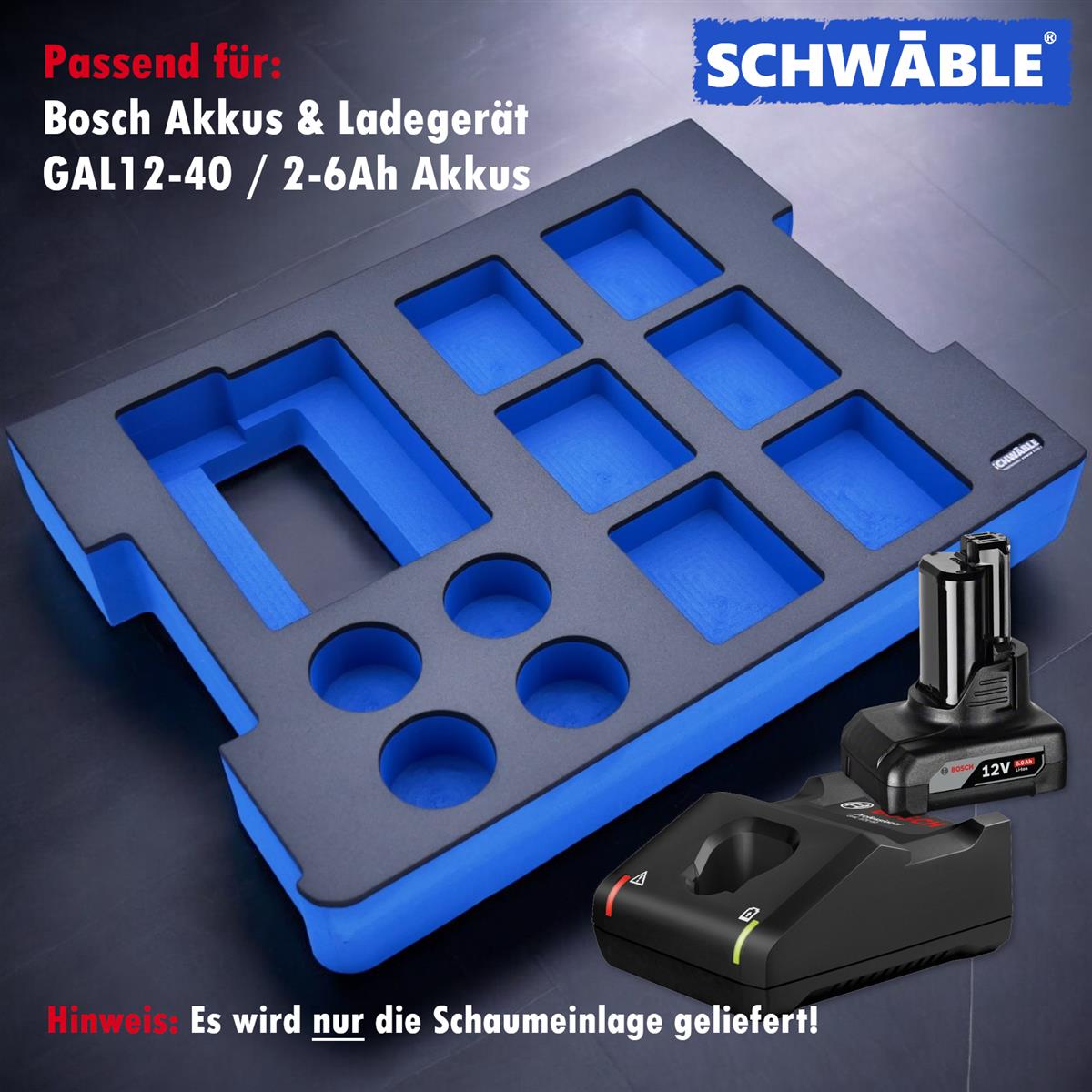 SCHWÄBLE® Foam Insert for Bosch 12V Battery Starter Set GAL12-40