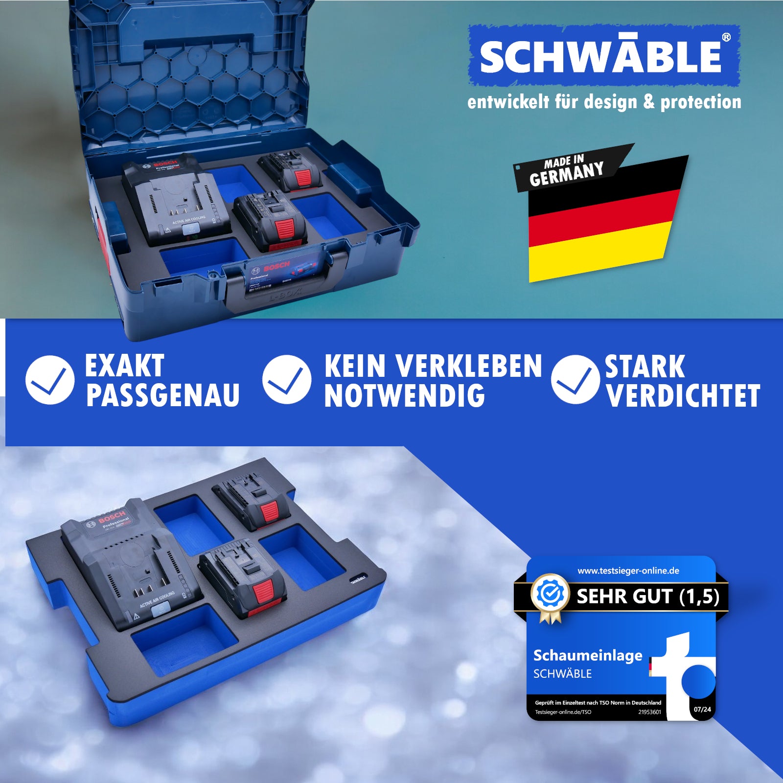 SCHWÄBLE® Schaumeinlage Schaumstoffeinlage für Bosch Akku-Starter-Set GAL18V-160