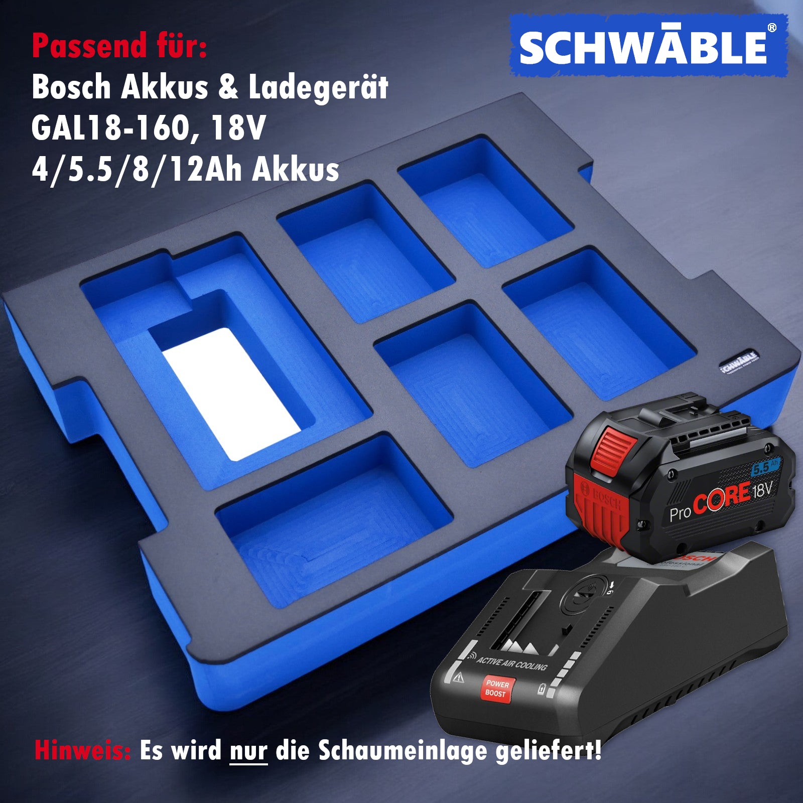 SCHWÄBLE® Schaumeinlage Schaumstoffeinlage für Bosch Akku-Starter-Set GAL18V-160