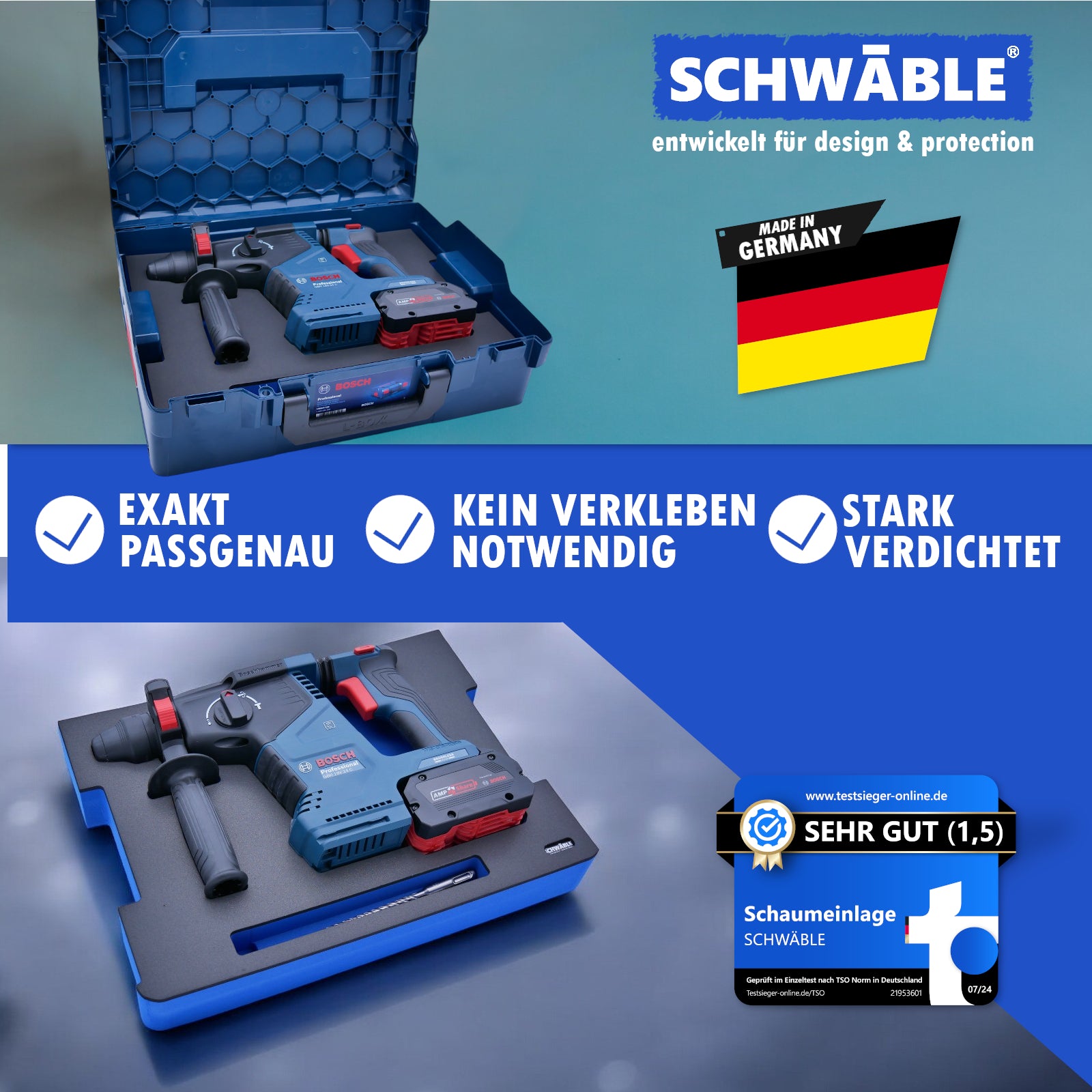 SCHWÄBLE® Schaumeinlage Schaumstoffeinlage für Bosch Akku-Bohrhammer GBH18V-24