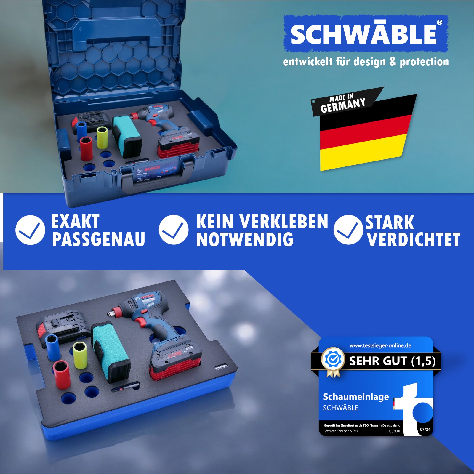 SCHWÄBLE® Schaumeinlage Schaumstoffeinlage Bosch Akku-Schlagschrauber GDX18V-210