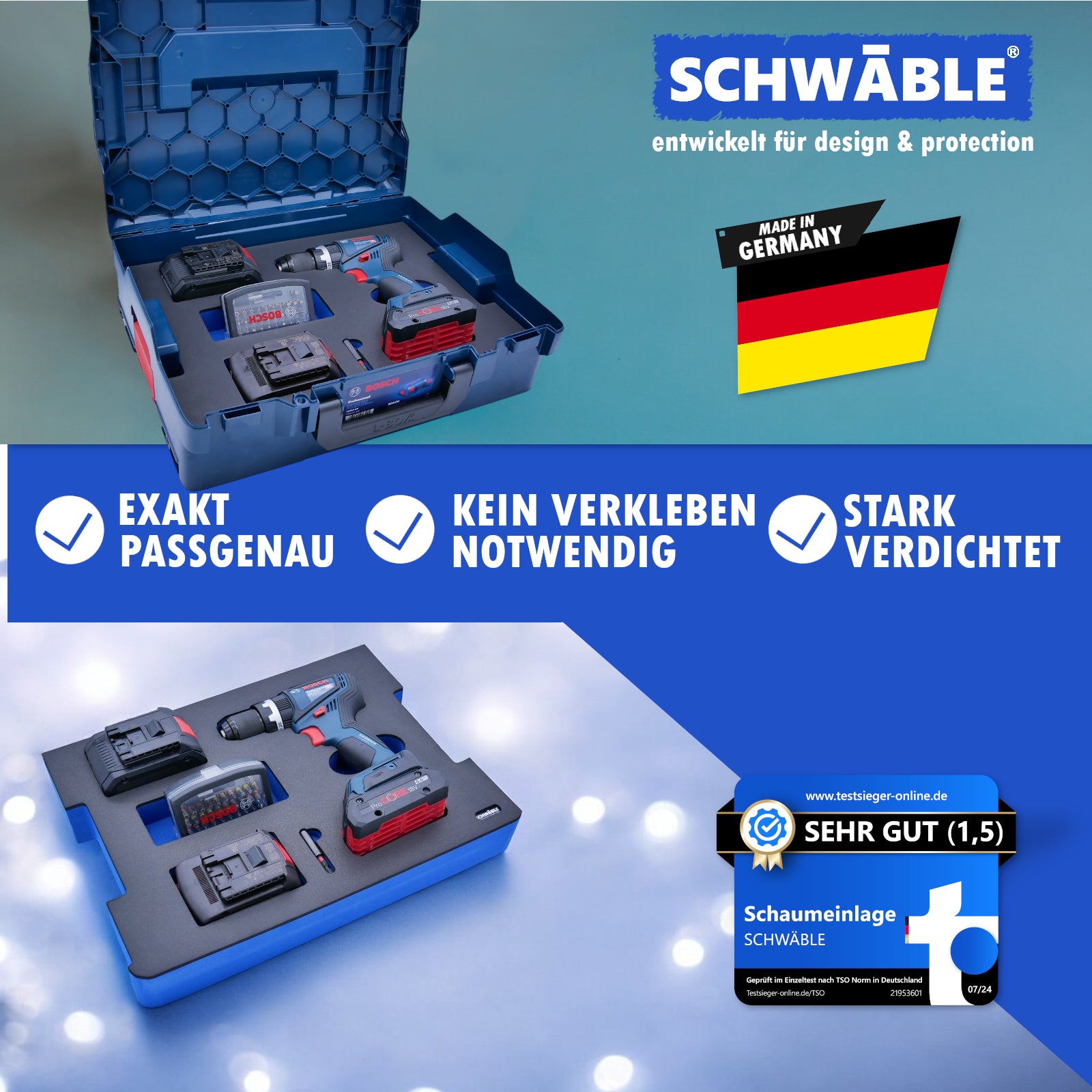 SCHWÄBLE® Schaumeinlage Schaumstoffeinlage f. Bosch Akku-Bohrschrauber GSB18V-90