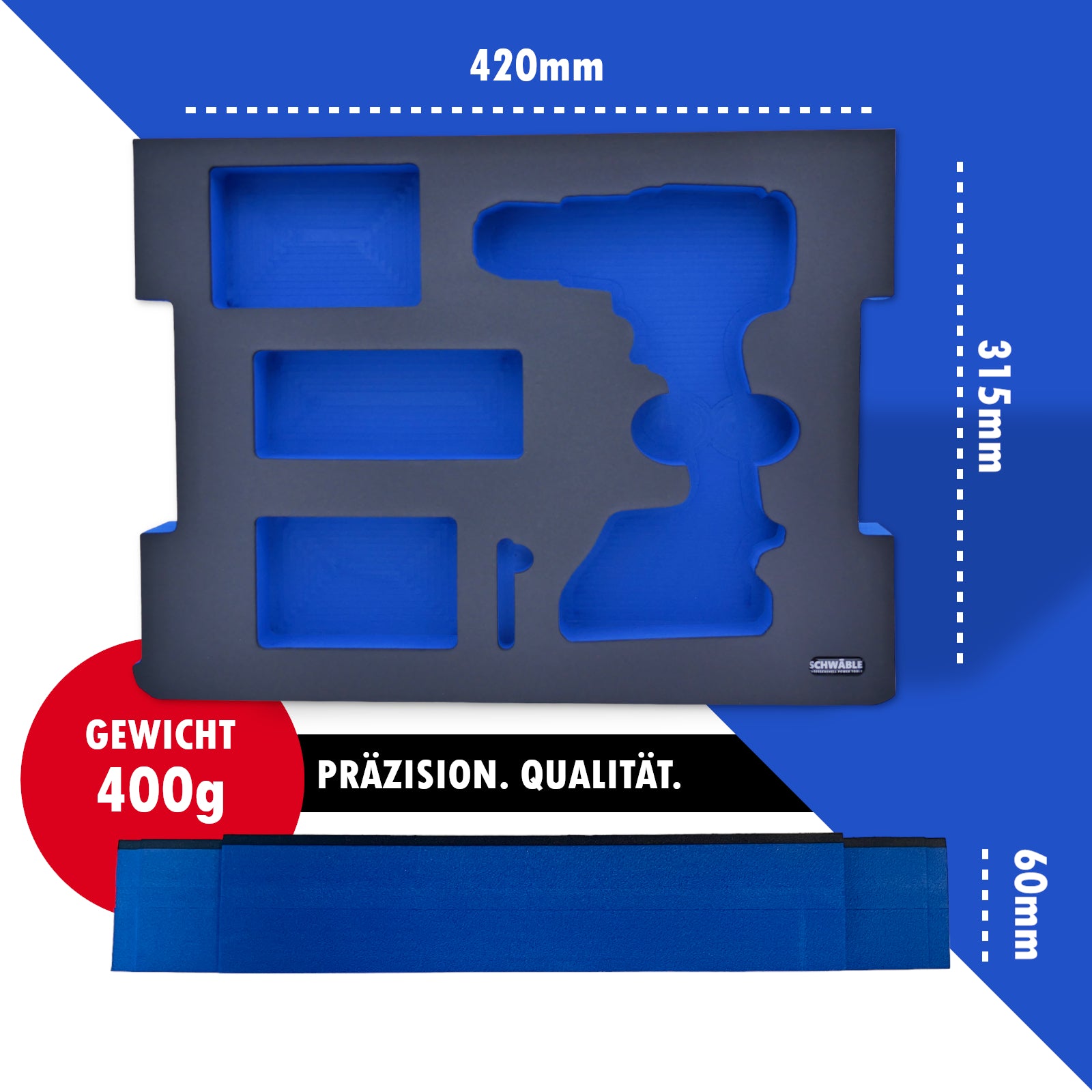 SCHWÄBLE® Schaumeinlage Schaumstoffeinlage f. Bosch Akku-Bohrschrauber GSB18V-90