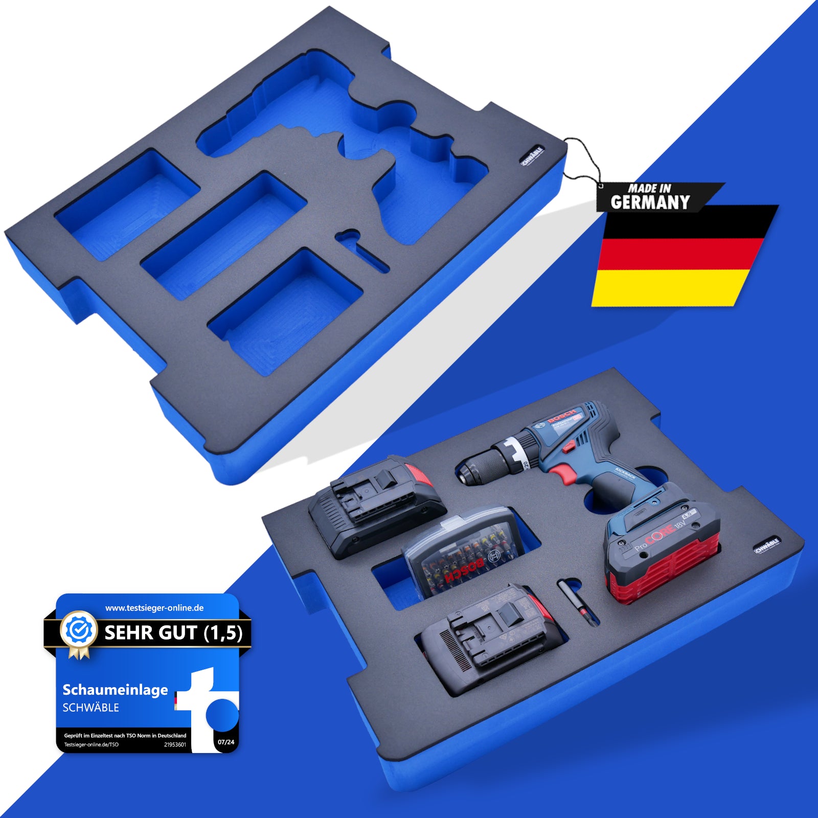 SCHWÄBLE® Schaumeinlage Schaumstoffeinlage f. Bosch Akku-Bohrschrauber GSB18V-90