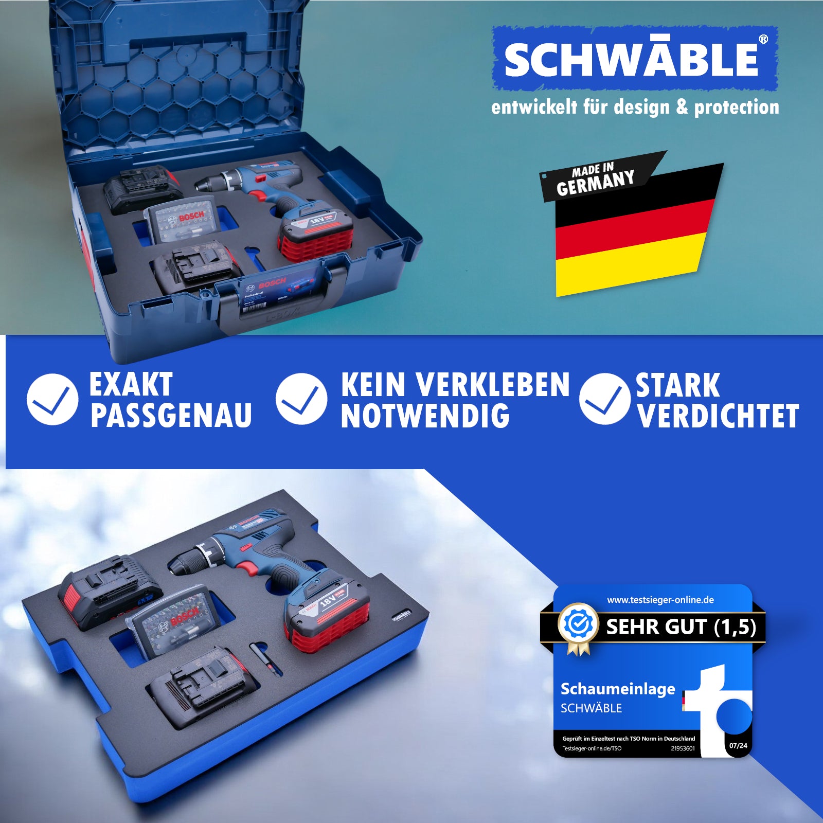 SCHWÄBLE® Schaumeinlage Schaumstoffeinlage f. Bosch Akku-Bohrschrauber GSR18V-28