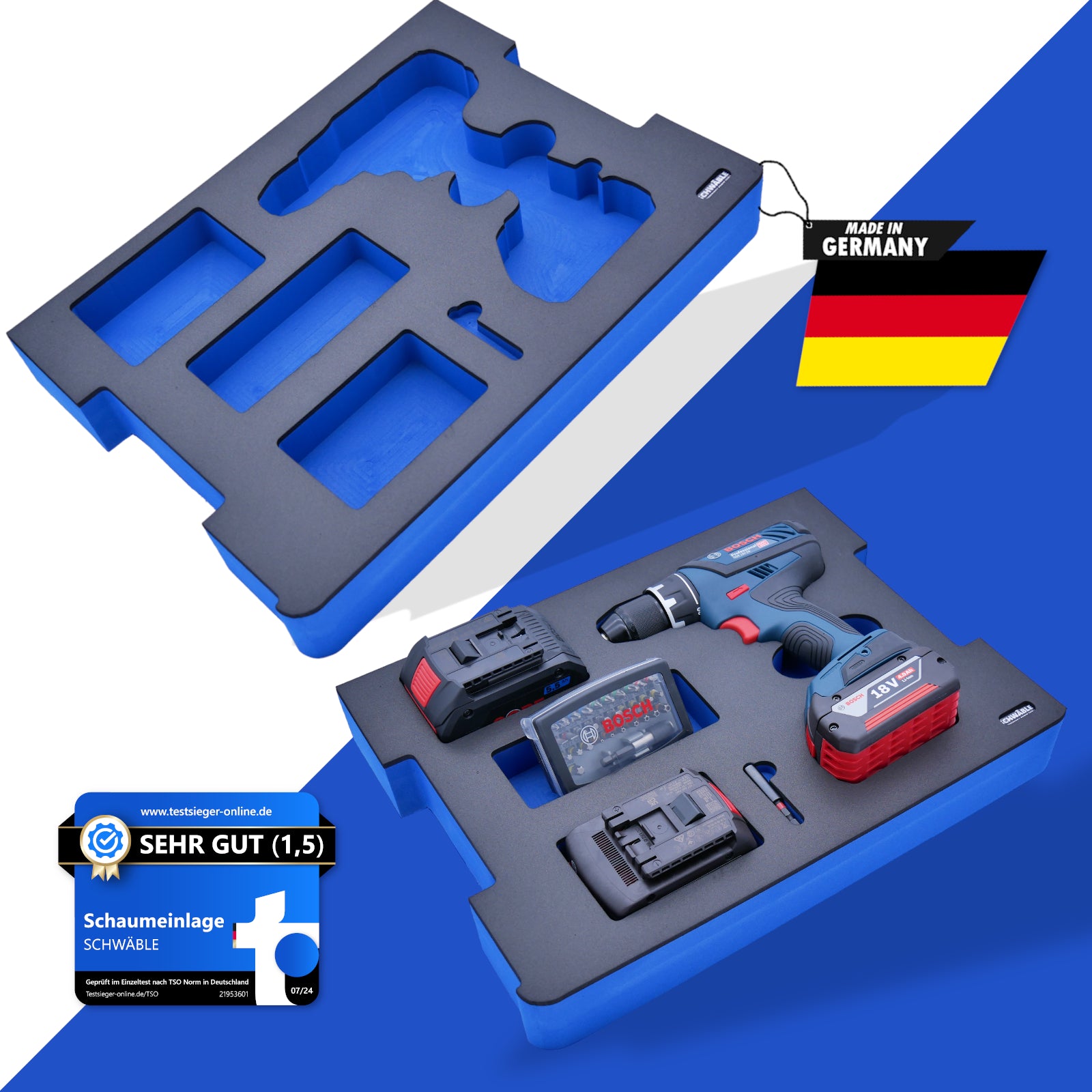 SCHWÄBLE® Schaumeinlage Schaumstoffeinlage f. Bosch Akku-Bohrschrauber GSR18V-28