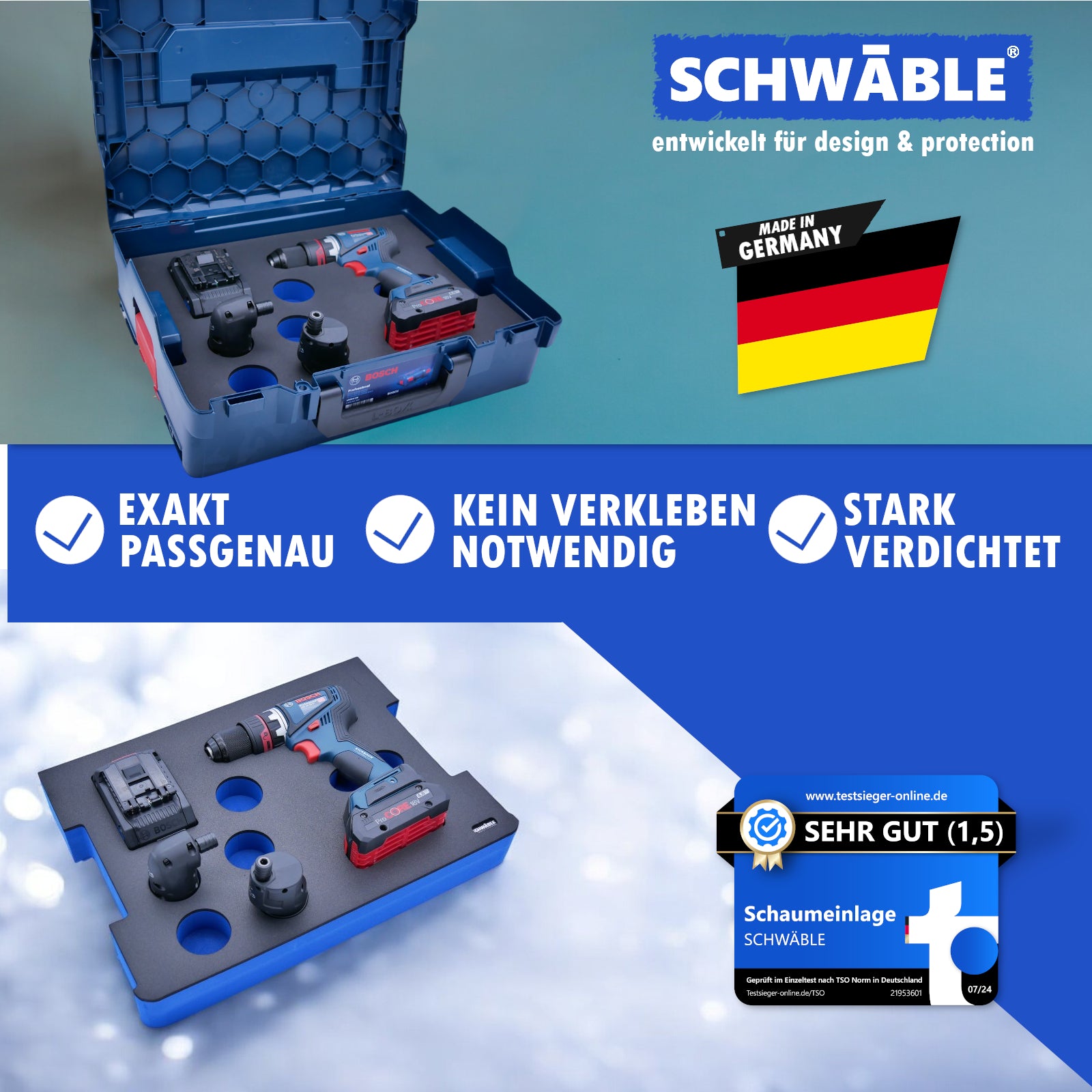 SCHWÄBLE® Schaumeinlage Schaumstoffeinlage Bosch Akku-Bohrschrauber GSR18V-90FC