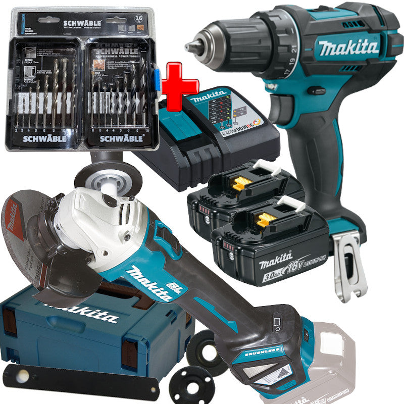 Makita Akku-Bohrschrauber + Winkelschleifer 18V  DDF482 DGA511