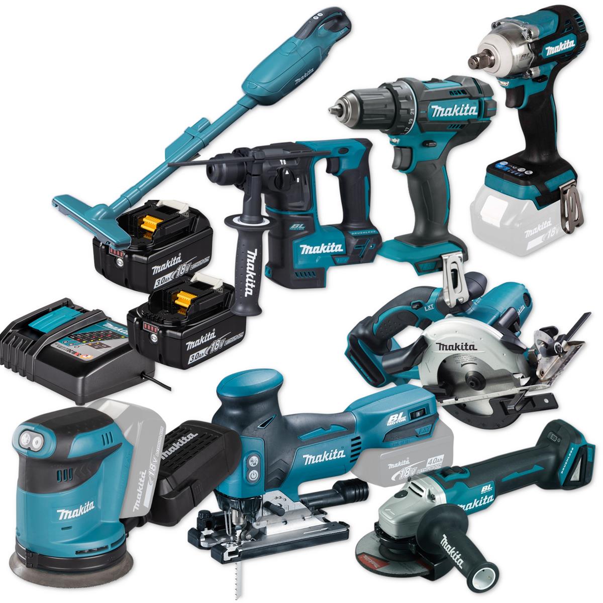 Makita Cordless Combo Set for Home Construction 18V DJV181 DTW300 DDF482 DBO180 DGA504 DSS501 and more