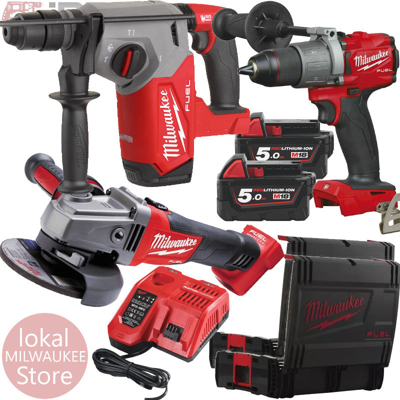 Milwaukee Akku-Combo Set 18V Schlagbohrschrauber Winkelschleifer Bohrhammer