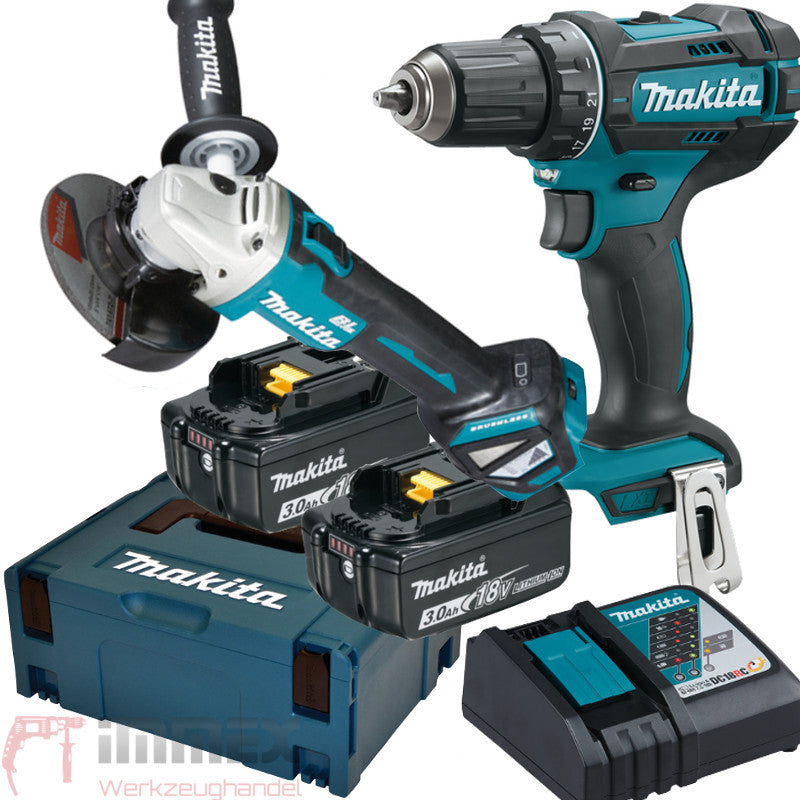 Makita Akku-Bohrschrauber + Winkelschleifer 18V  DDF482 DGA511