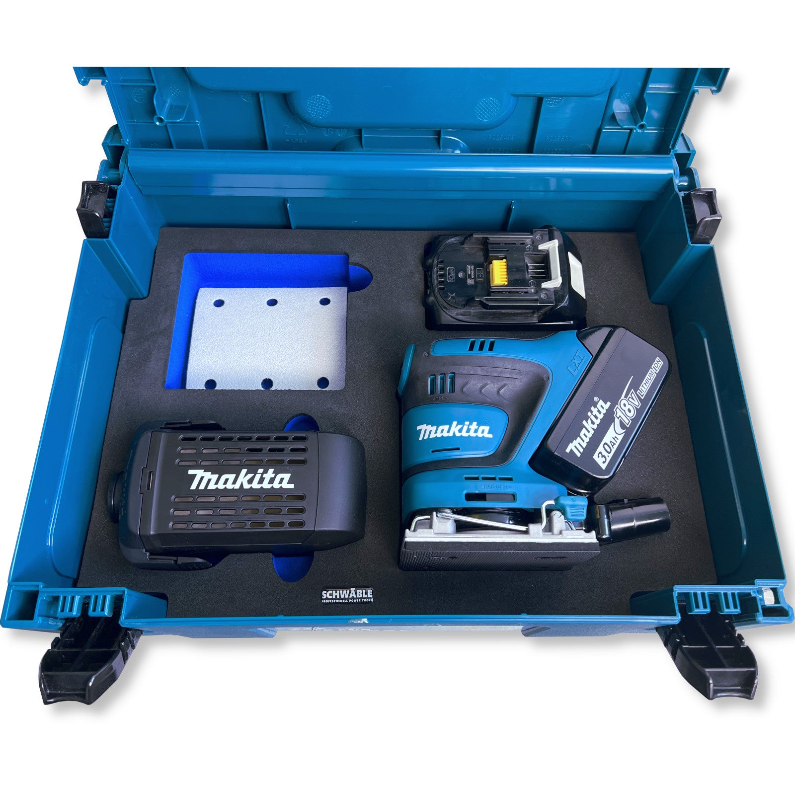 Makita Akku-Schwingschleifer 18V DBO480SZ + Schwäble Schaumstoffeinlage