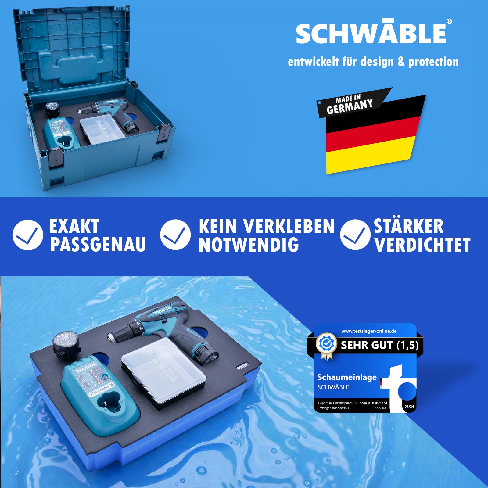SCHWÄBLE® Schaumeinlage Schaumstoffeinlage für Makita Bohrschrauber DF330