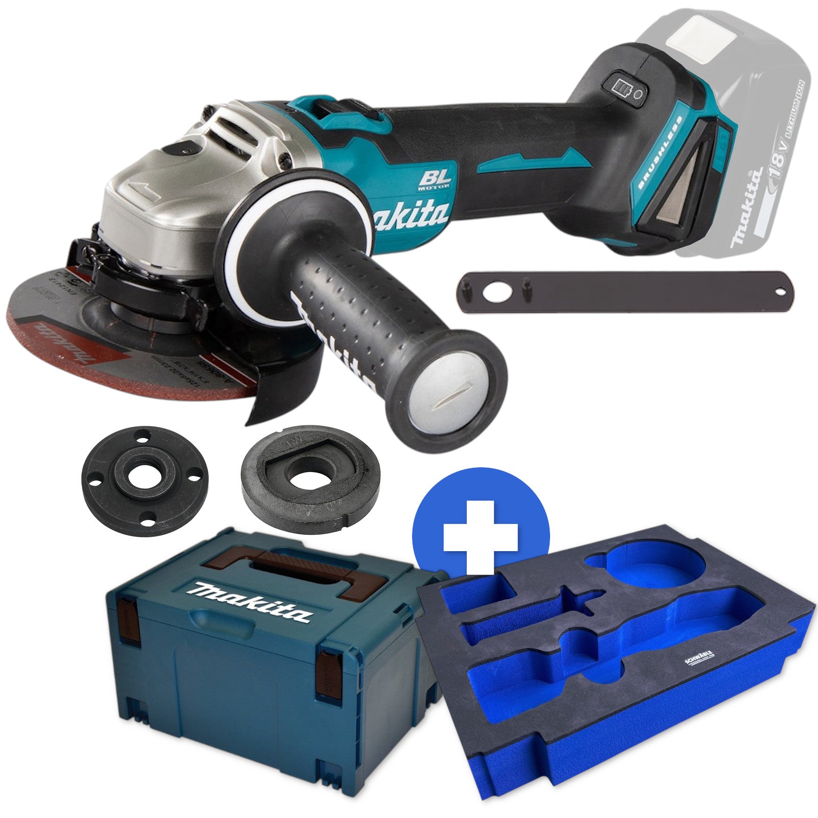 Makita Akku-Winkelschleifer 18V 125mm DGA504SZ + Schwäble Schaumstoffeinlage