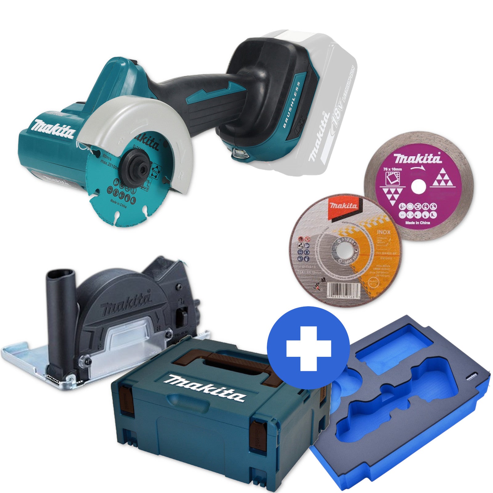 Makita Akku-Winkelschleifer 18V DMC300SZ 76mm + Schwäble Schaumstoffeinlage