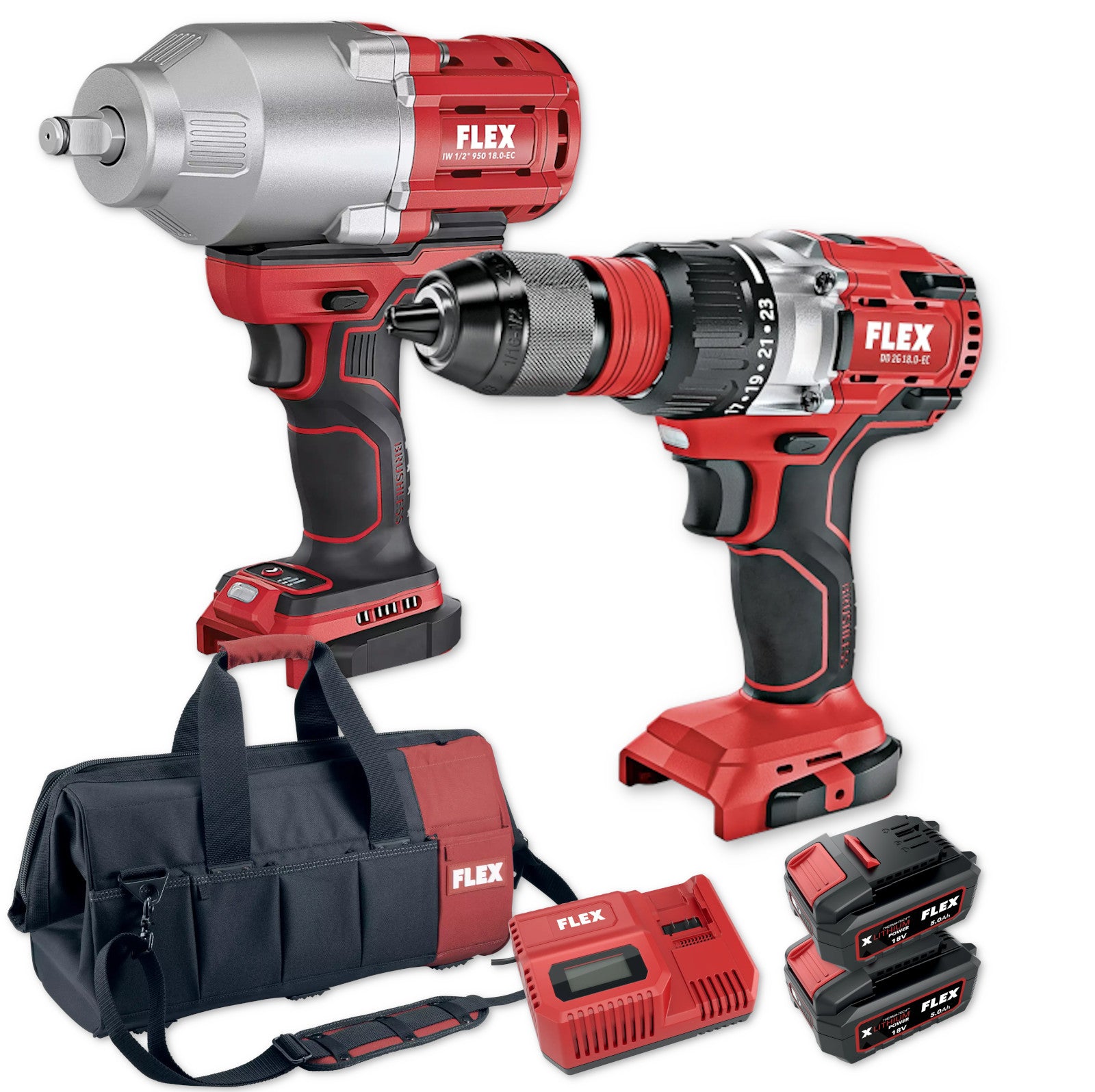 FLEX Akku-Combo Set XL5 18V Bohrschrauber Schlagschrauber 1580Nm 2x5Ah