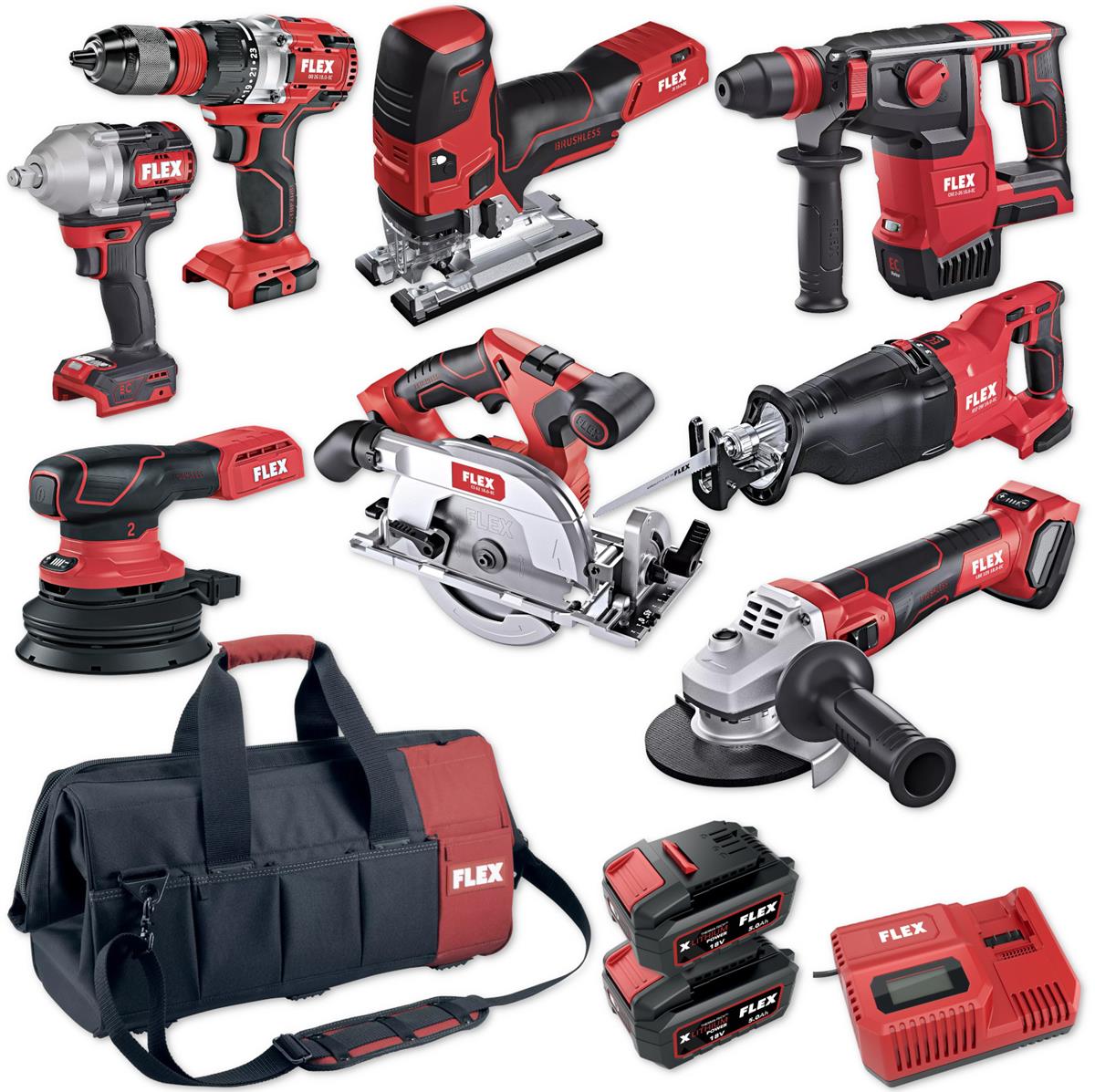 FLEX XXL 18V Cordless Combo Set Rotary Hammer Reciprocating Saw Angle Grinder Circular Saw