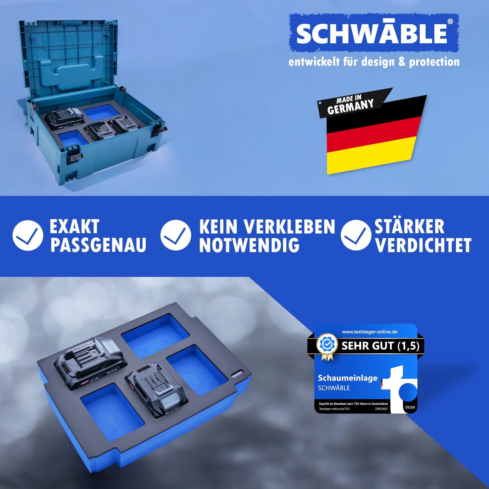SCHWÄBLE® Schaumeinlage Schaumstoffeinlage für Makita Akkus Akkupack 40V 2-4Ah