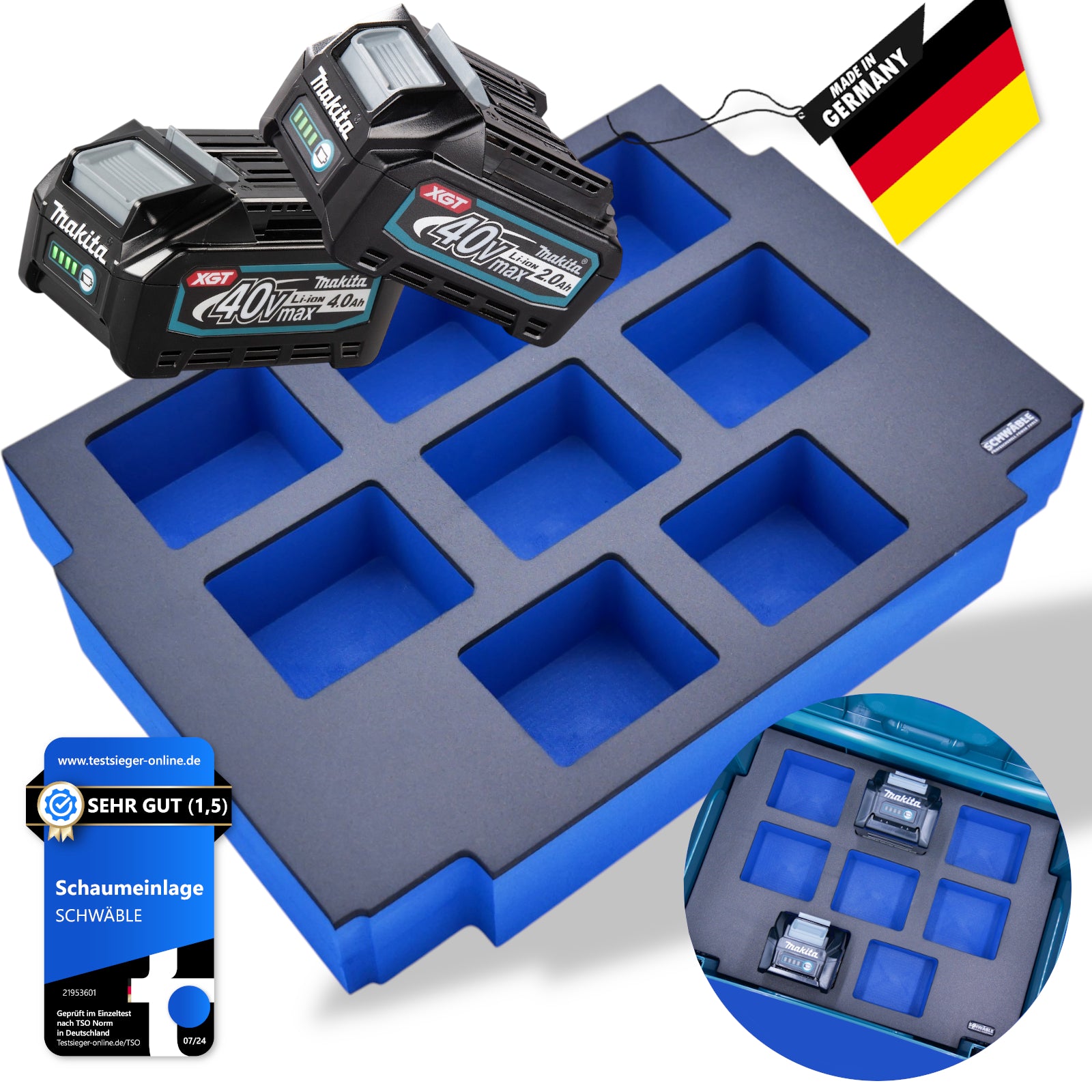 SCHWÄBLE® Schaumeinlage Schaumstoffeinlage für Makita Akkus Akkupack 40V 2,5-4Ah