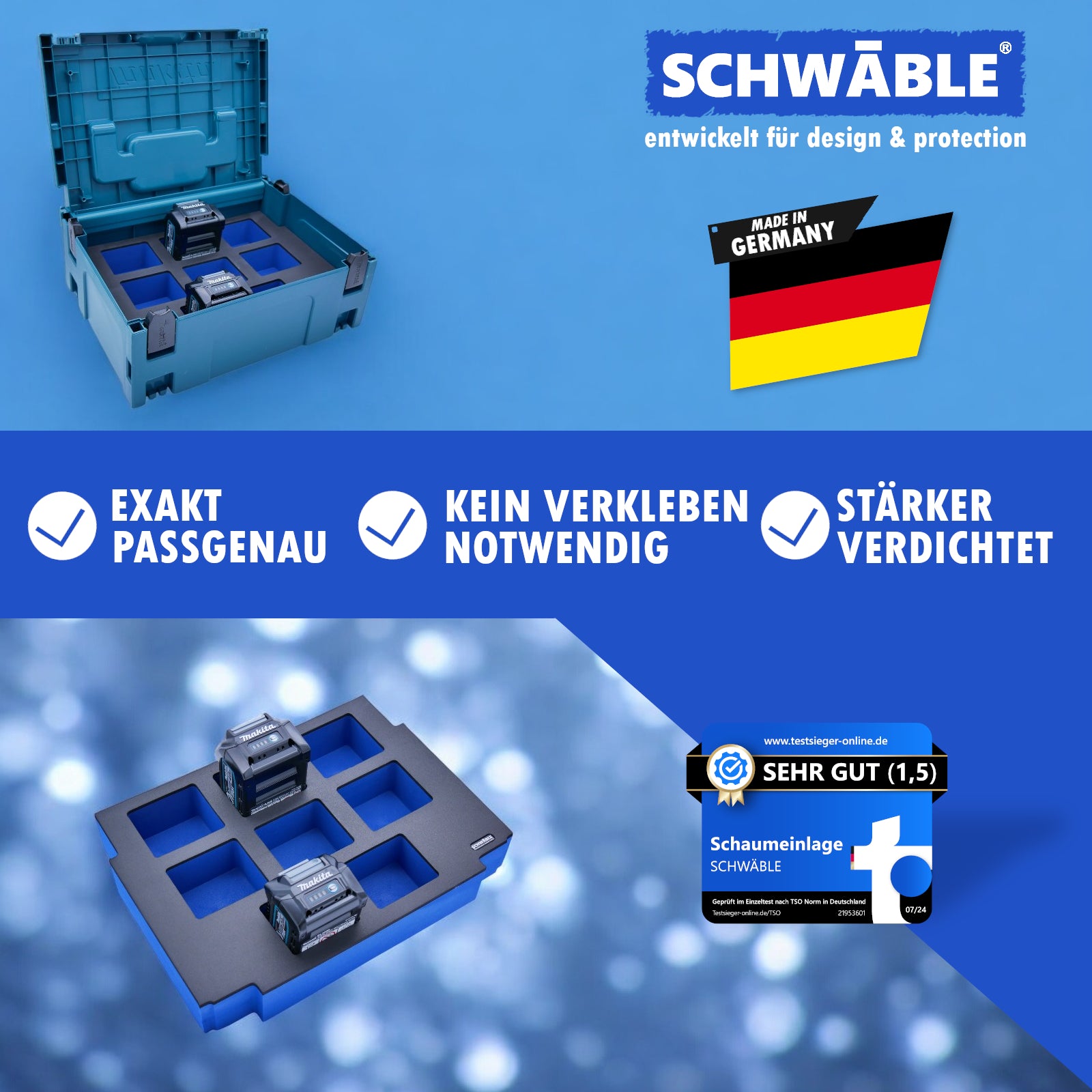 SCHWÄBLE® Schaumeinlage Schaumstoffeinlage für Makita Akkus Akkupack 40V 2,5-4Ah