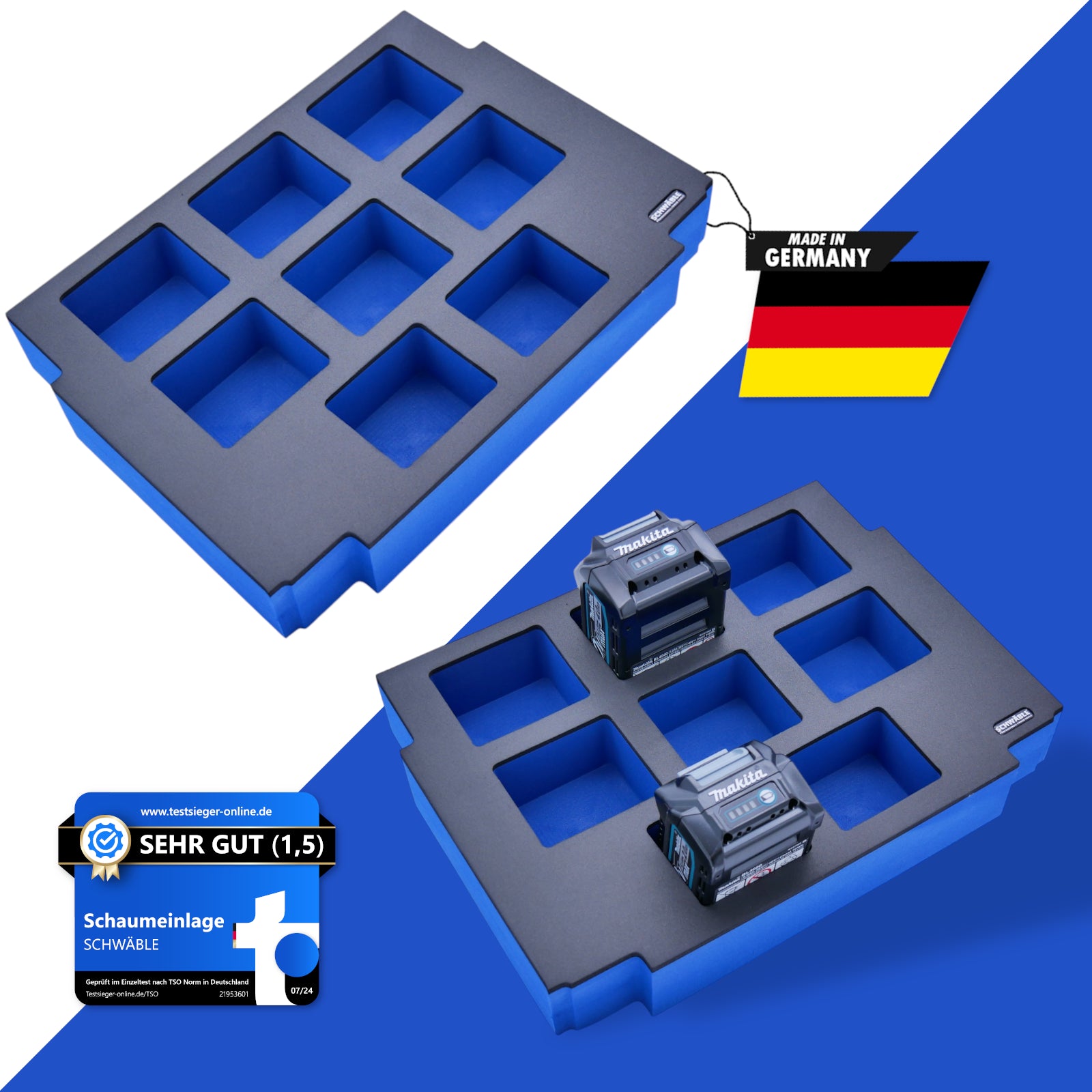 SCHWÄBLE® Schaumeinlage Schaumstoffeinlage für Makita Akkus Akkupack 40V 2,5-4Ah