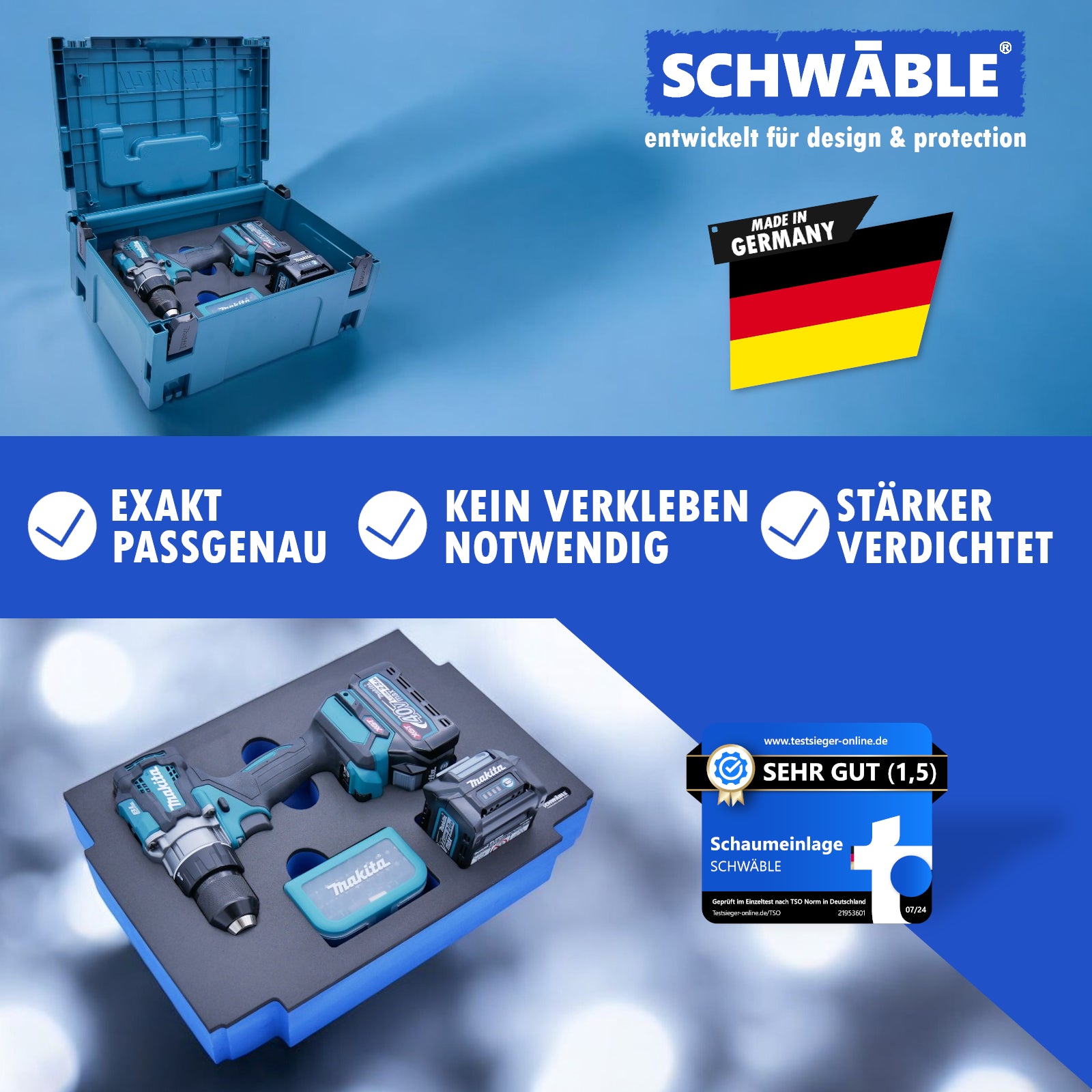 SCHWÄBLE® Schaumeinlage Schaumstoffeinlage für Makita Akku-Bohrschrauber DF001