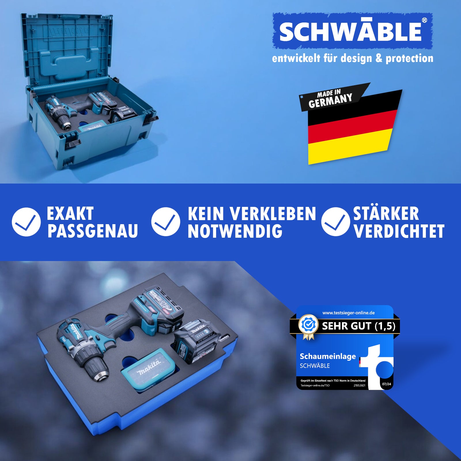 SCHWÄBLE® Schaumeinlage Schaumstoffeinlage für Makita Akku-Bohrschrauber DF002