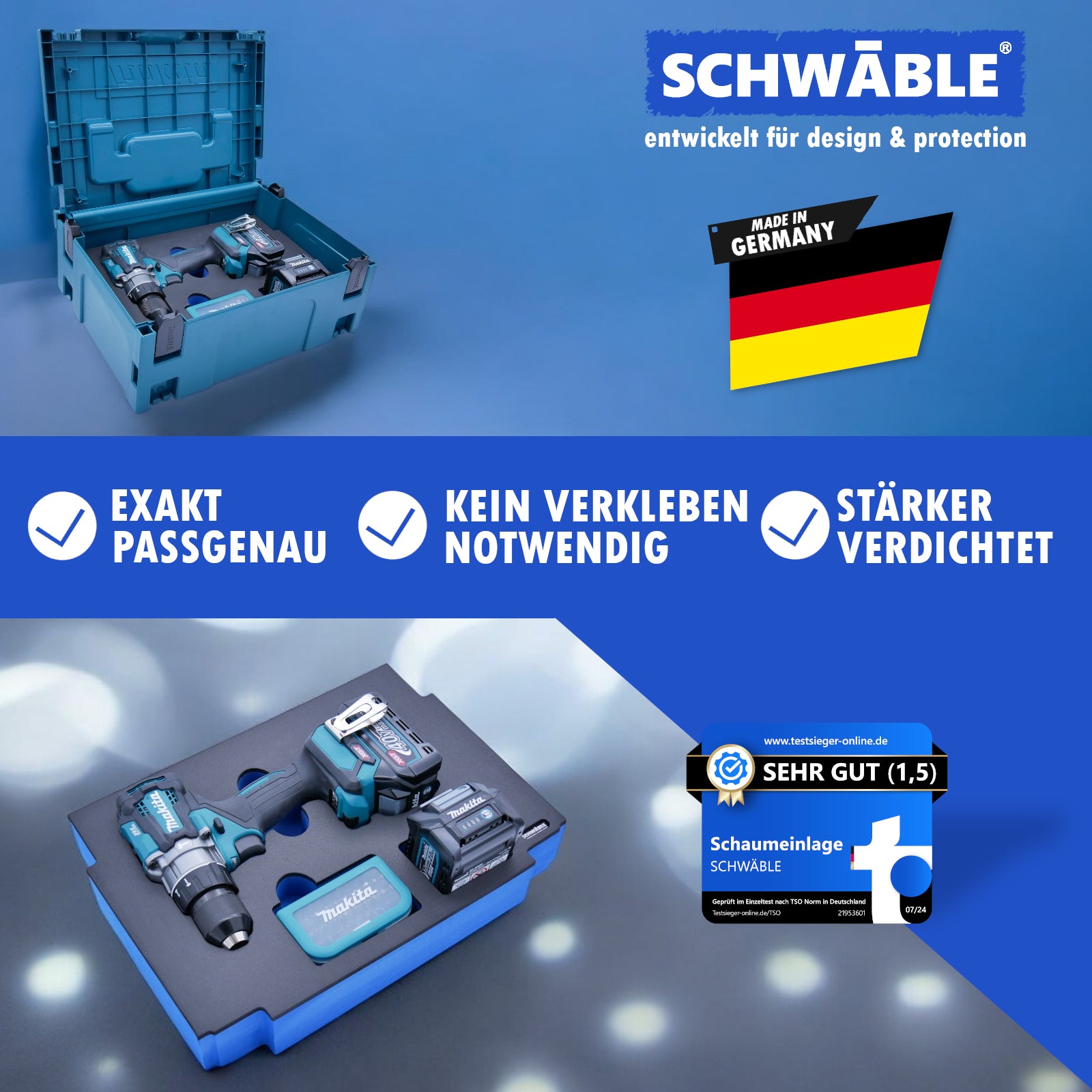 SCHWÄBLE® Schaumeinlage Schaumstoffeinlage für Makita Akku-Bohrschrauber HP001