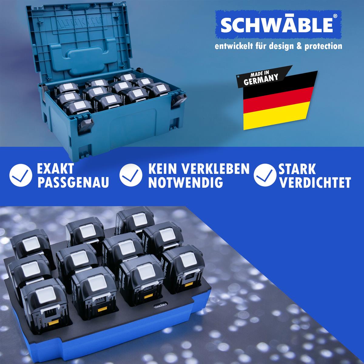 SCHWÄBLE® Foam Insert for Makita Cordless Batteries 11x 3-6Ah