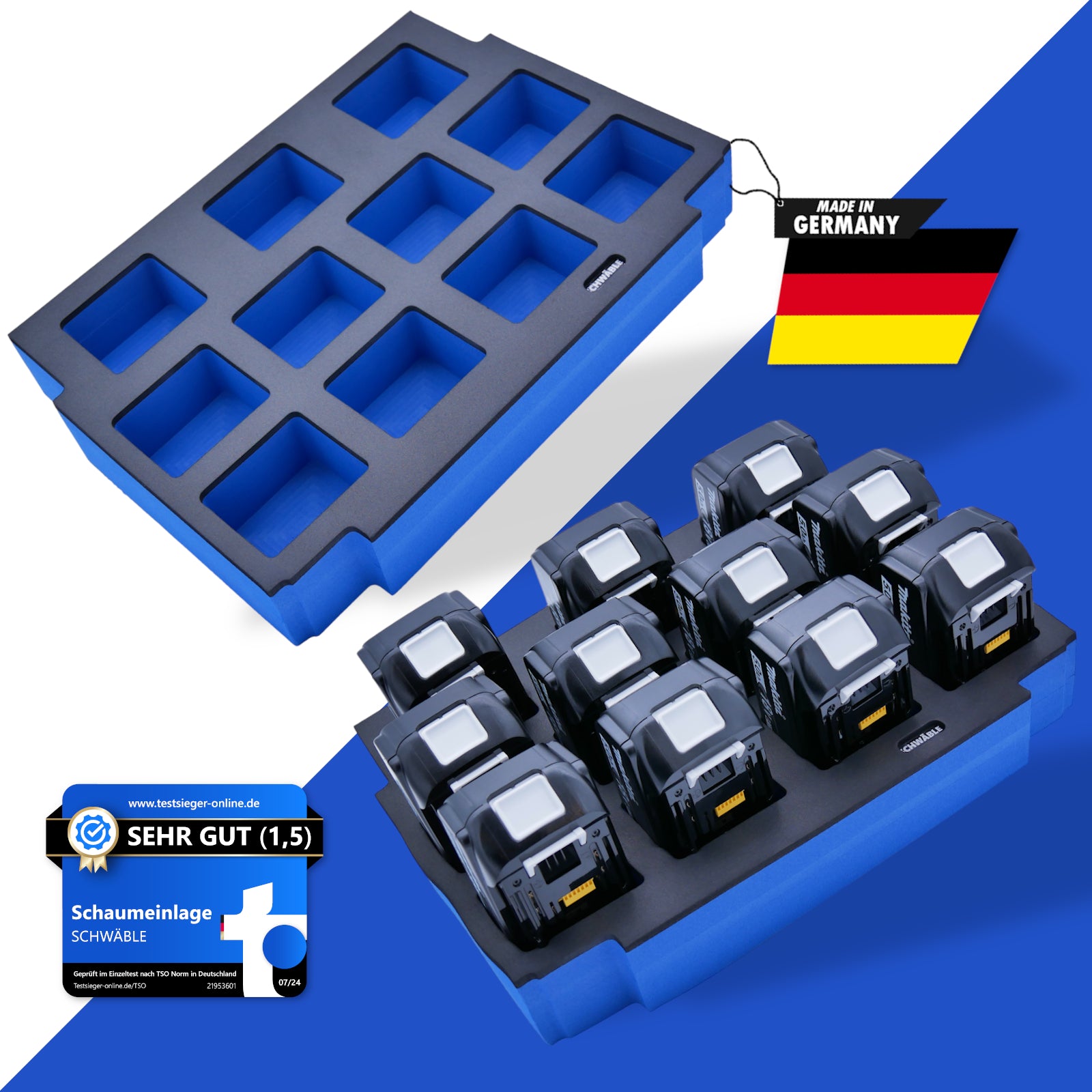 SCHWÄBLE® Schaumeinlage Schaumstoffeinlage für Makita Akku Akkus 11x 3-6Ah
