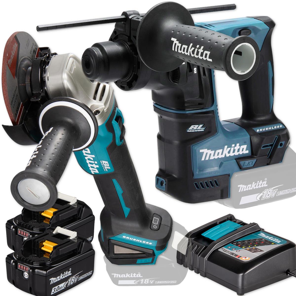 Makita Cordless Angle Grinder + Rotary Hammer 18V DGA504 DHR171
