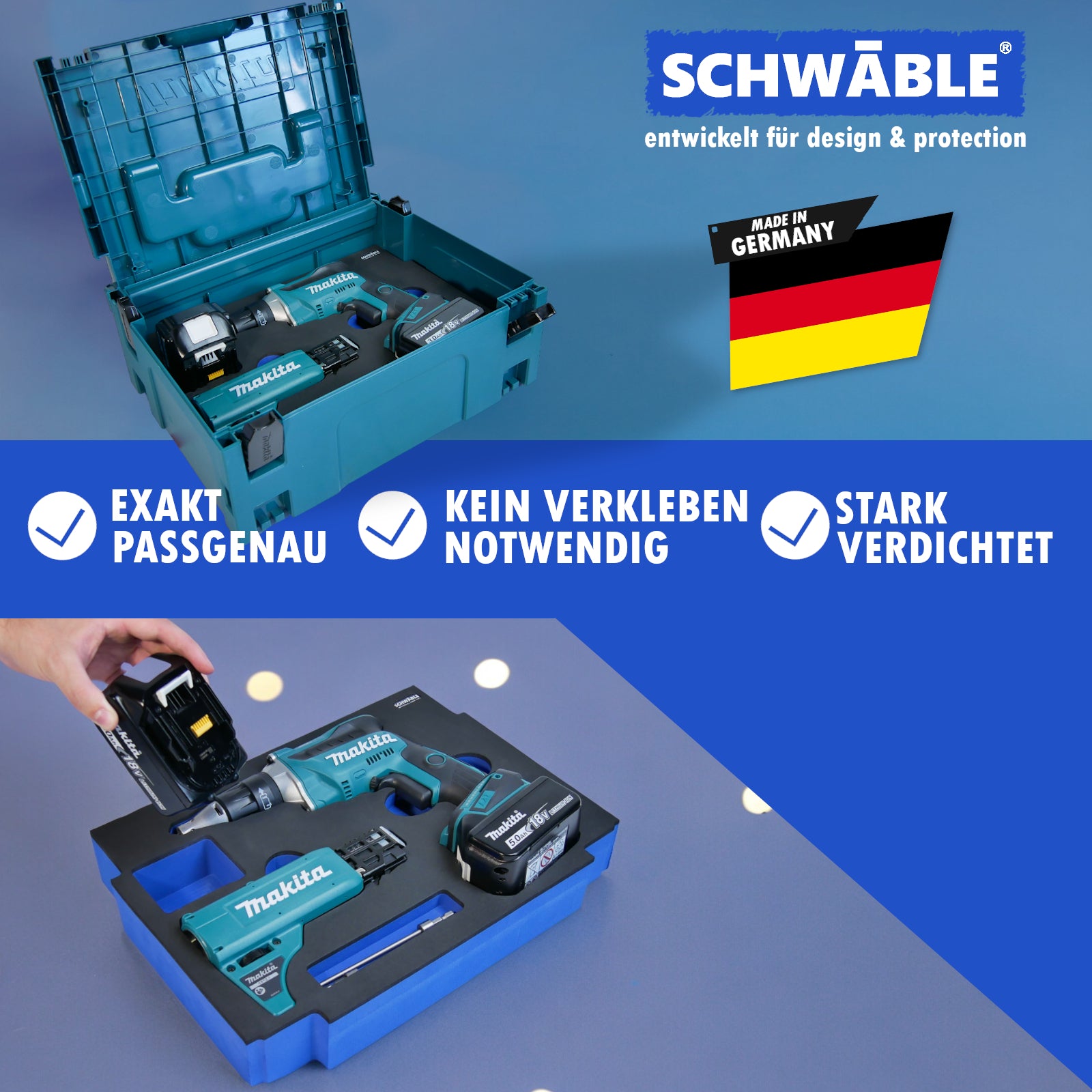 SCHWÄBLE® Schaumeinlage Schaumstoffeinlage für Makita Schnellbauschrauber DFS452