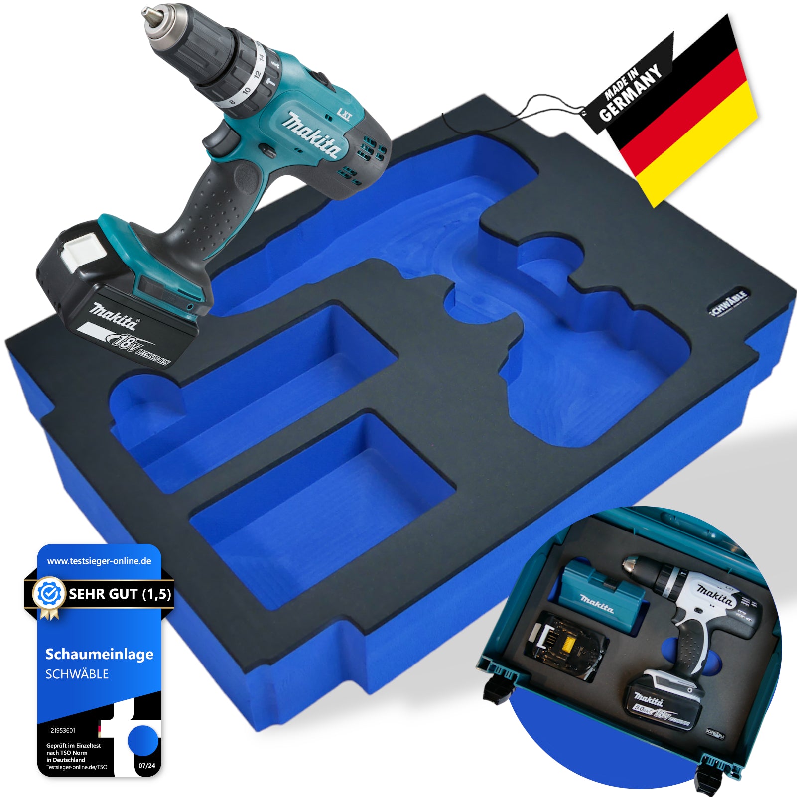 SCHWÄBLE® Schaumeinlage Schaumstoffeinlage für Makita Schlagbohrschrauber DHP453