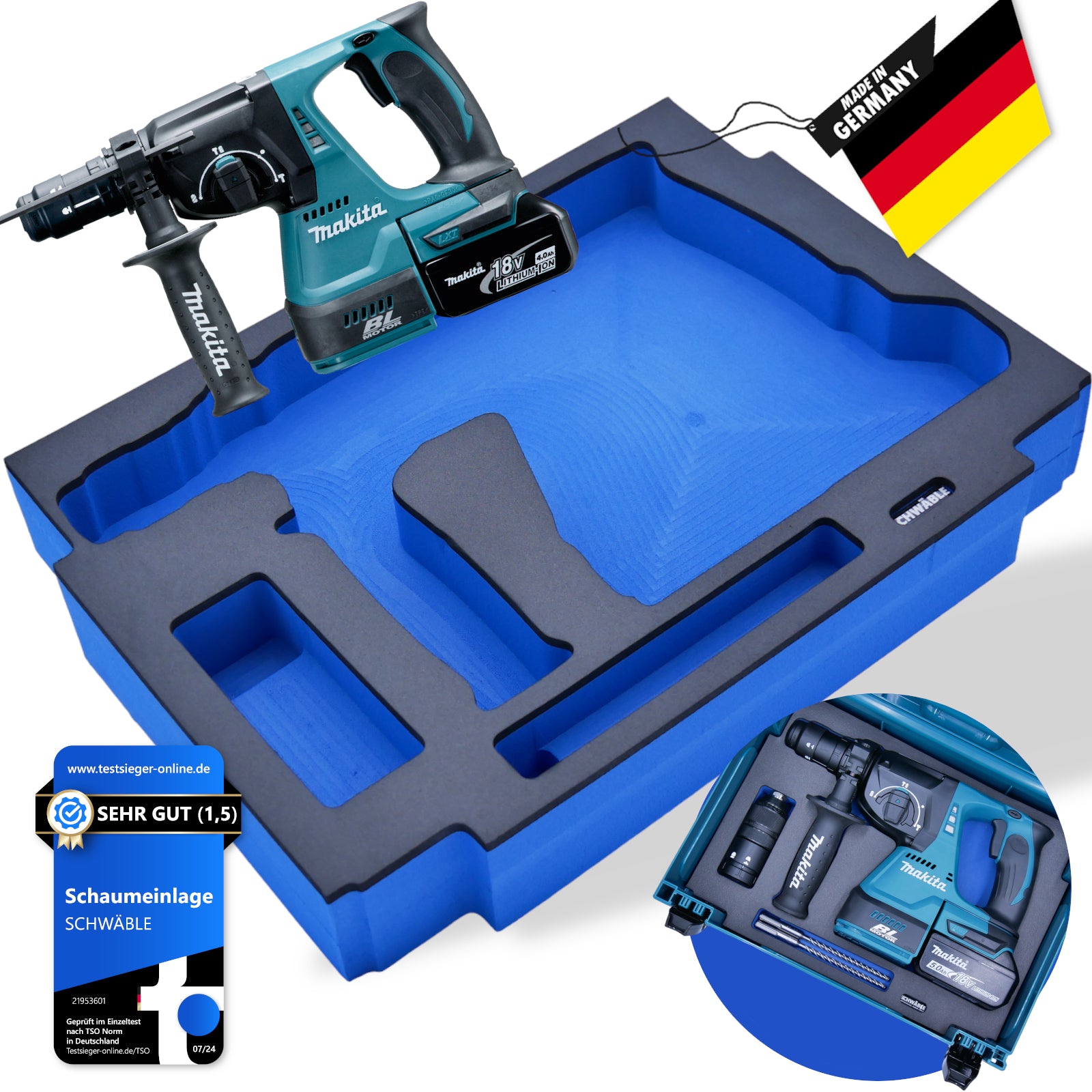 Makita Akku-Kombihammer Bohrhammer 18V DHR243SZ + Schwäble Schaumstoffeinlage