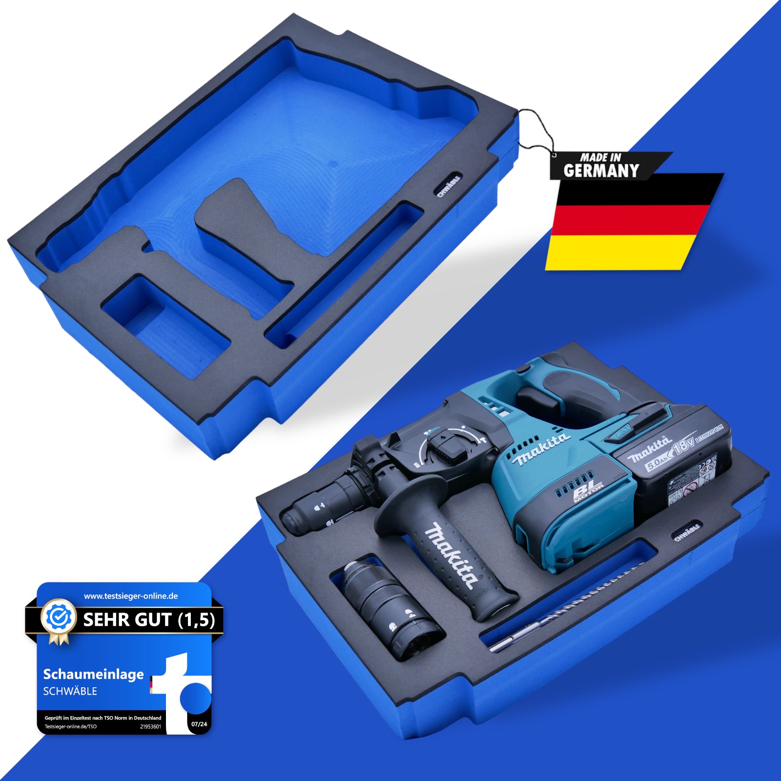 SCHWÄBLE® Schaumeinlage Schaumstoffeinlage für Makita Akku-Bohrhammer DHR243