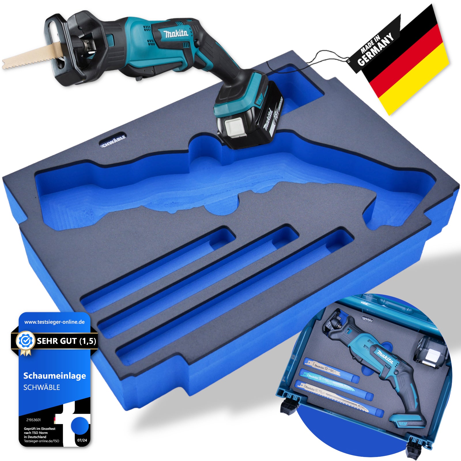 Makita Akku-Reciprosäge Säbelsäge 18V DJR183SZ + Schwäble Schaumstoffeinlage