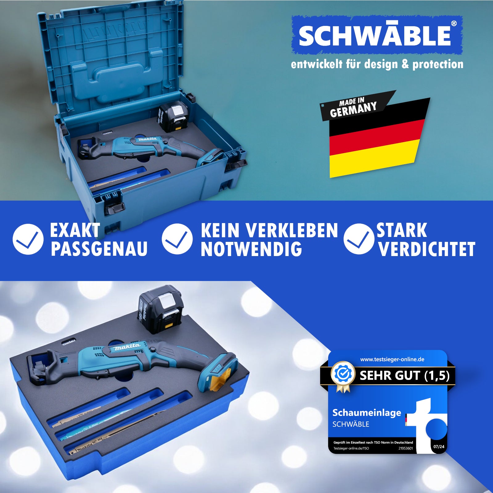 SCHWÄBLE® Schaumeinlage Schaumstoffeinlage für Makita Akku-Säbelsäge DJR183
